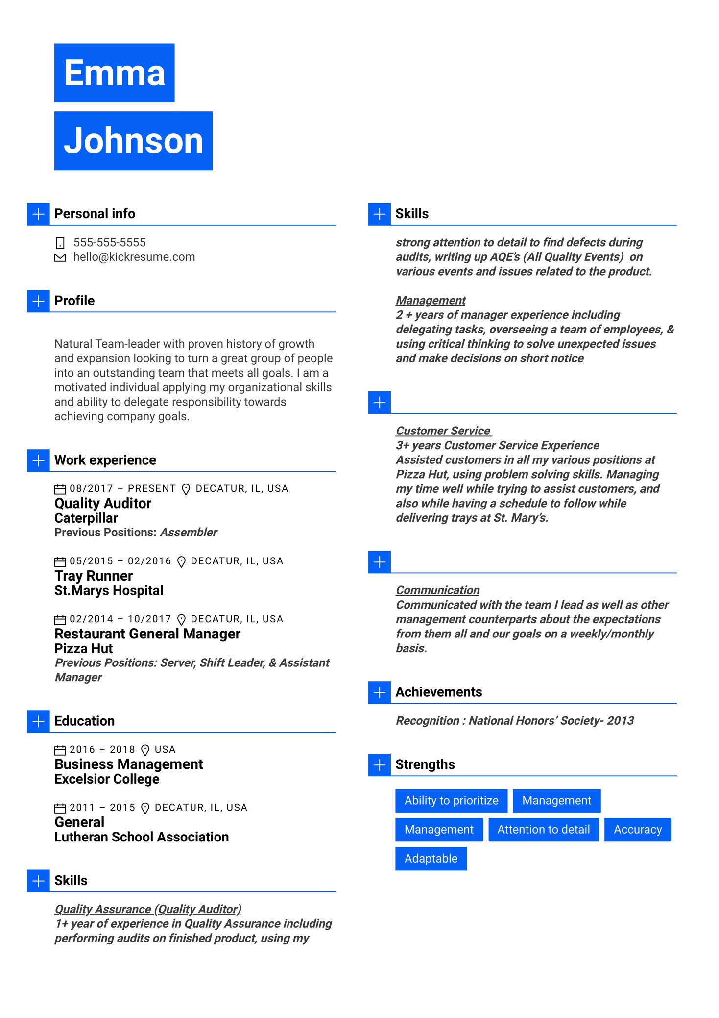 Food and Safety Specialist at Steritech Resume Sample