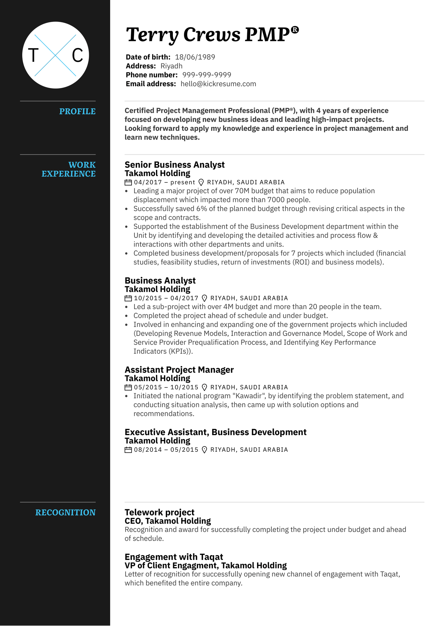 Project Manager Resume Sample