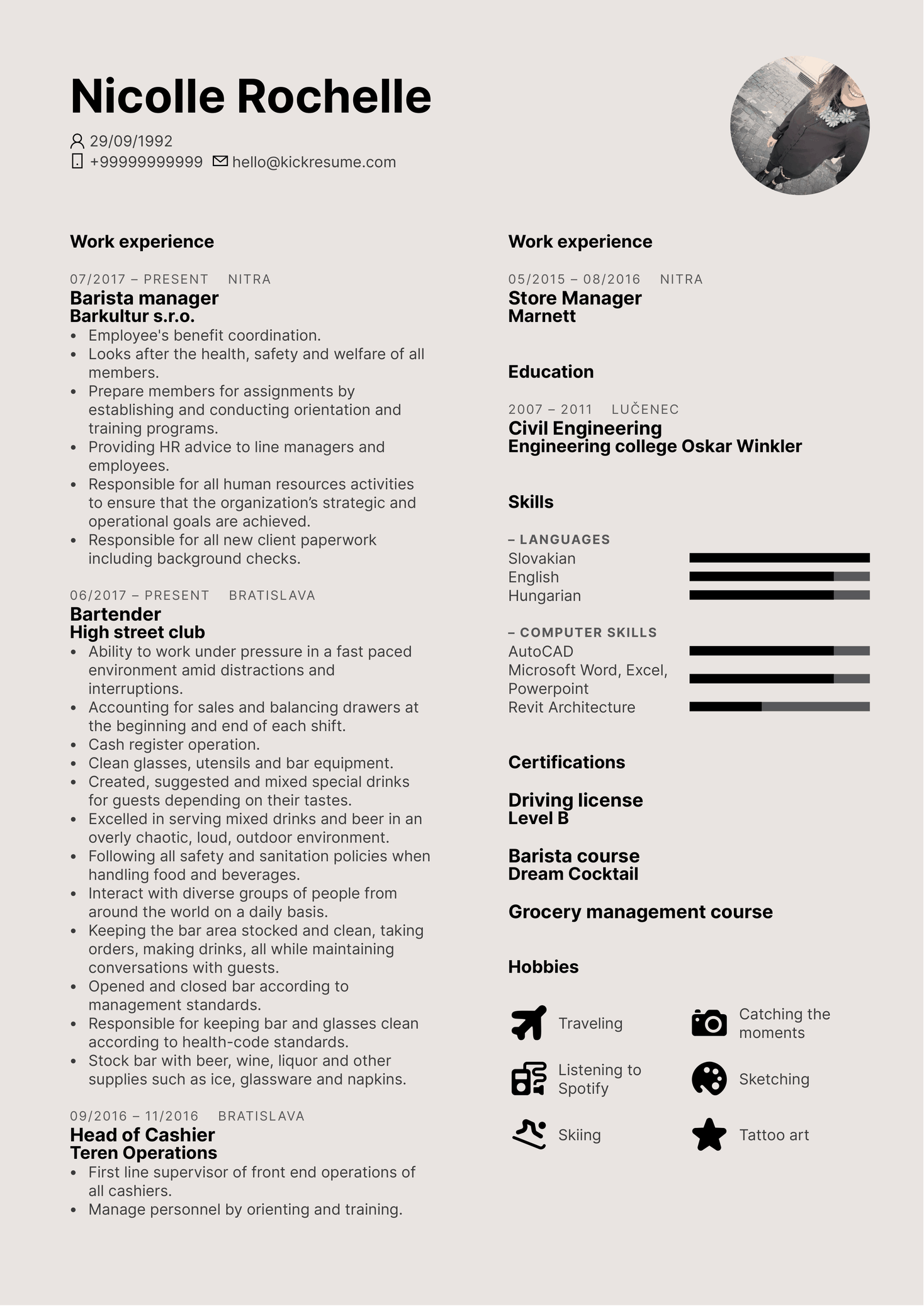 Barista Manager Resume Example