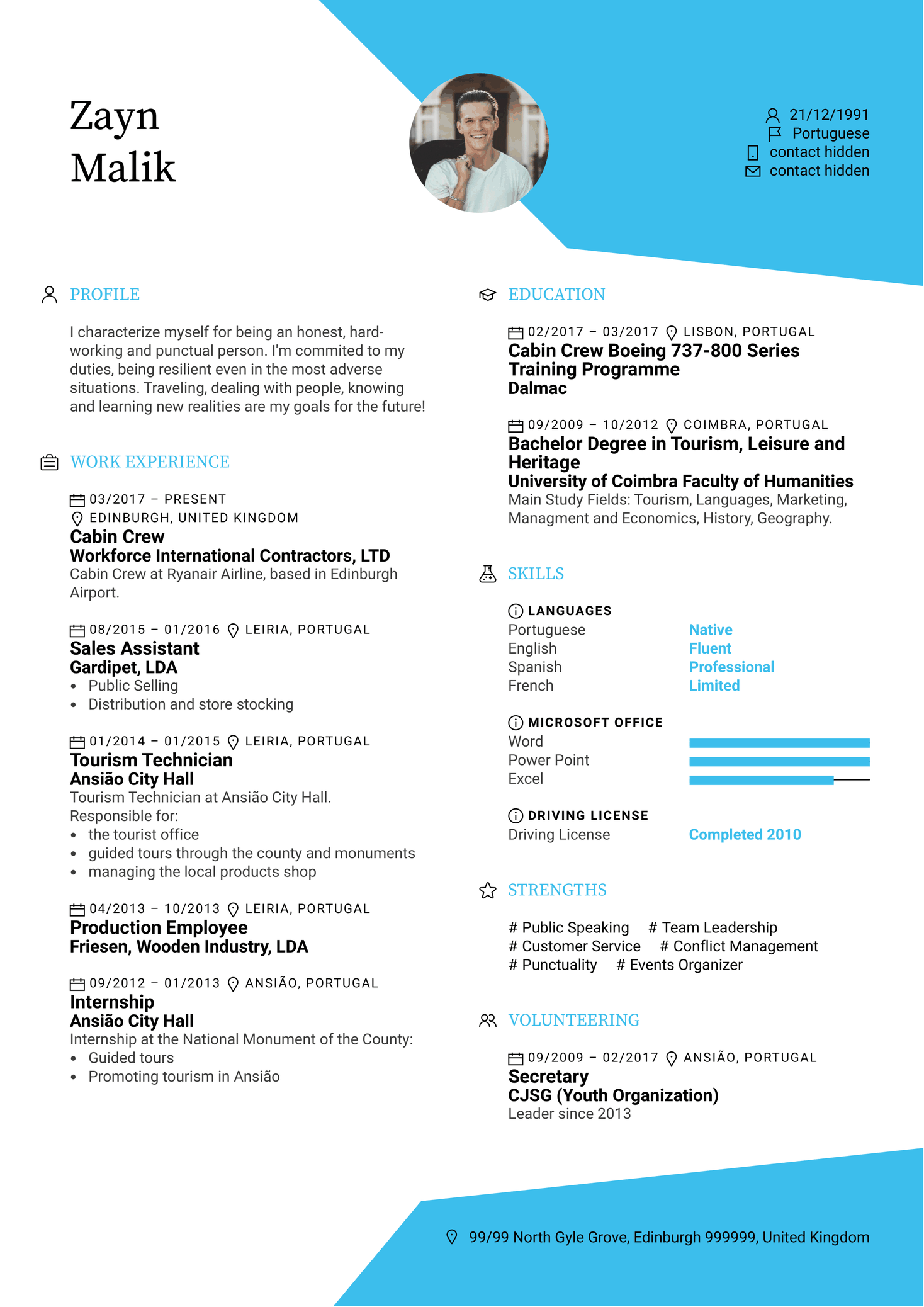 Norwegian Cabin Crew Resume Sample