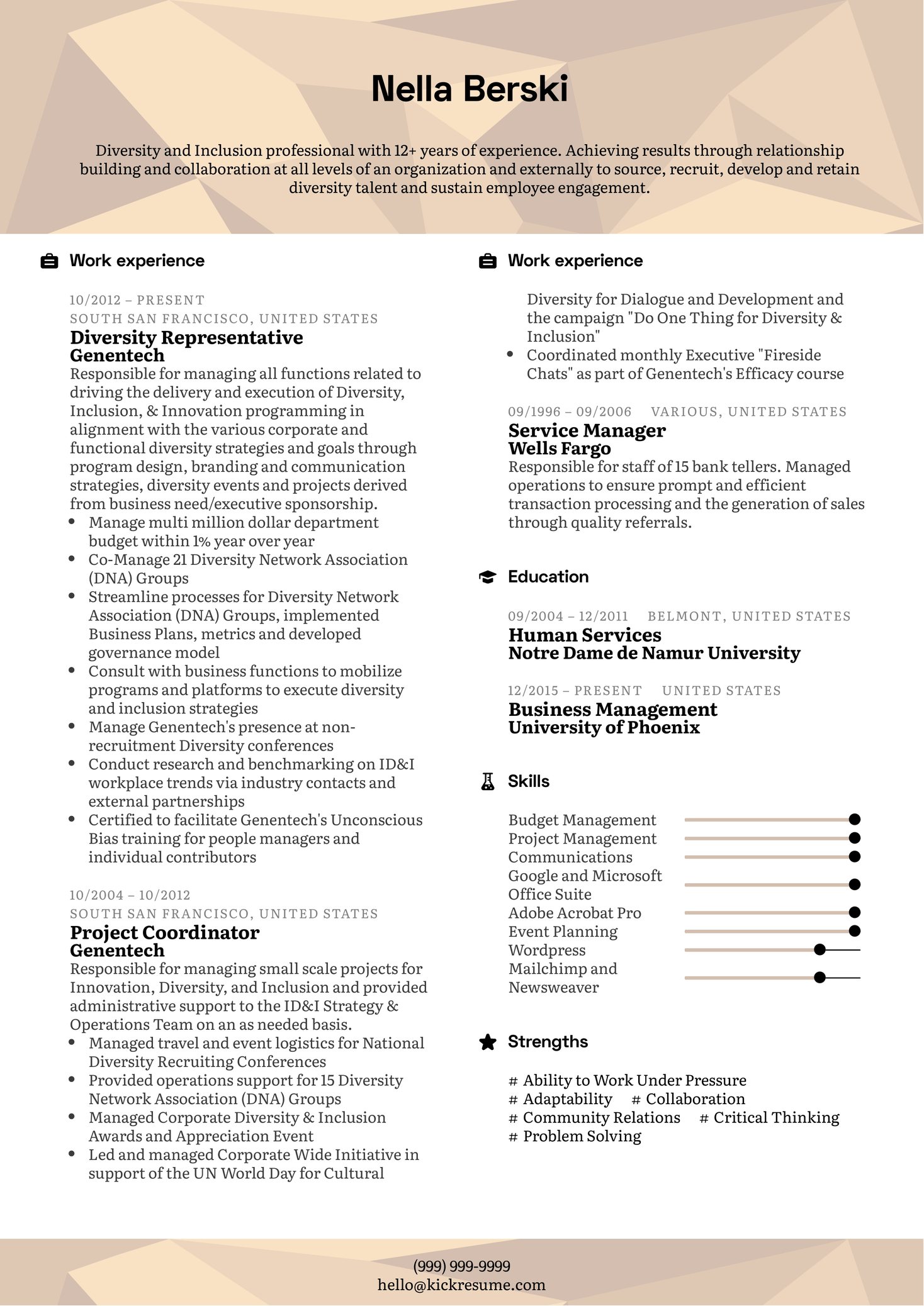 Diversity Manager Resume Example