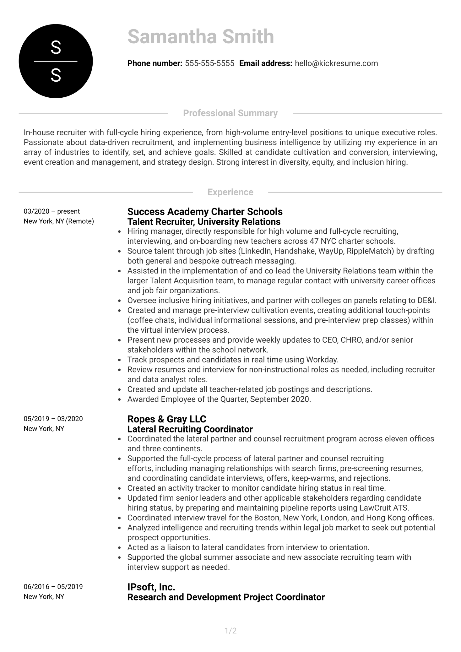 Recruiter at RapidSOS Resume Sample