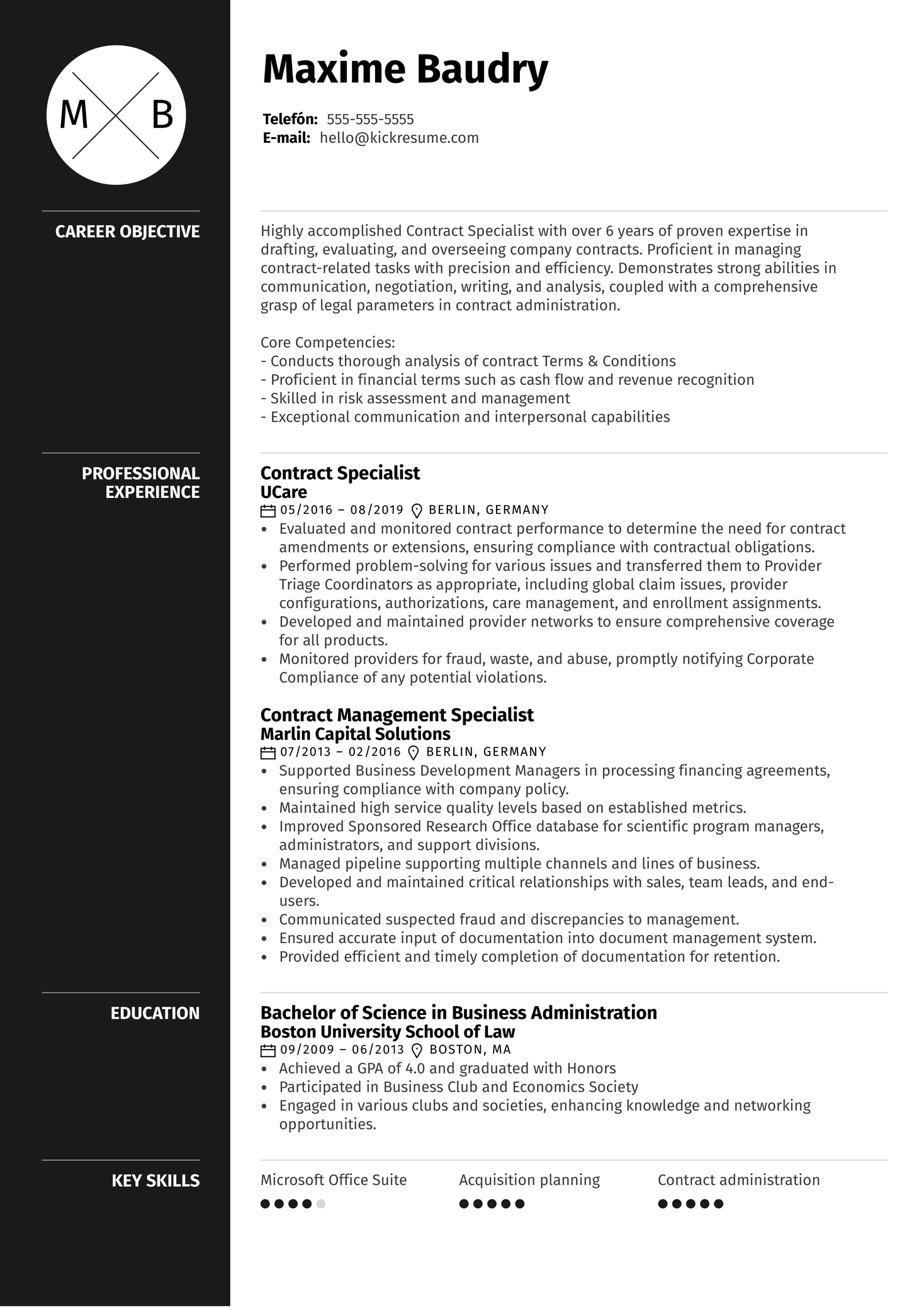 Contract Specialist Resume Example