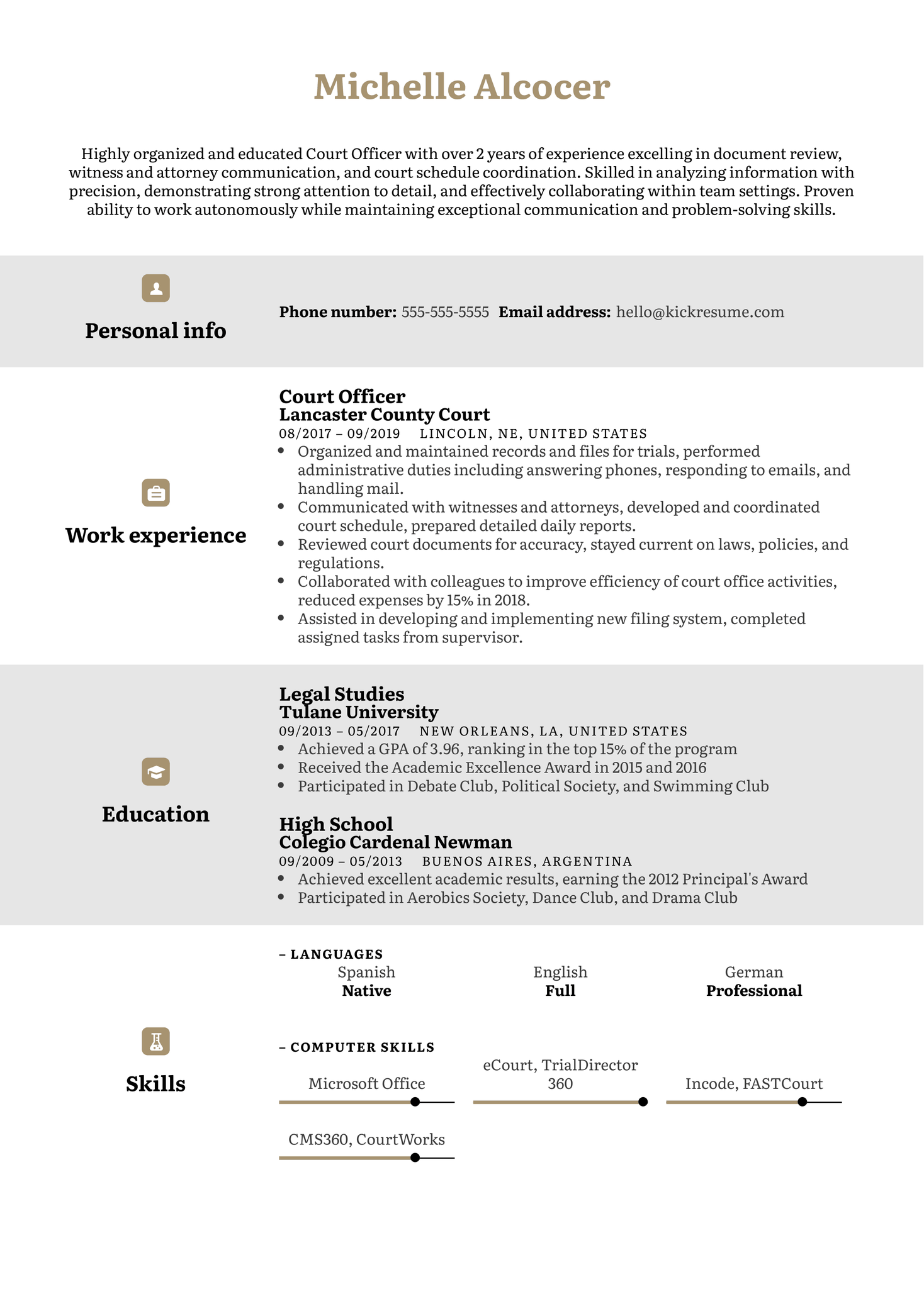 Court Officer Resume Example