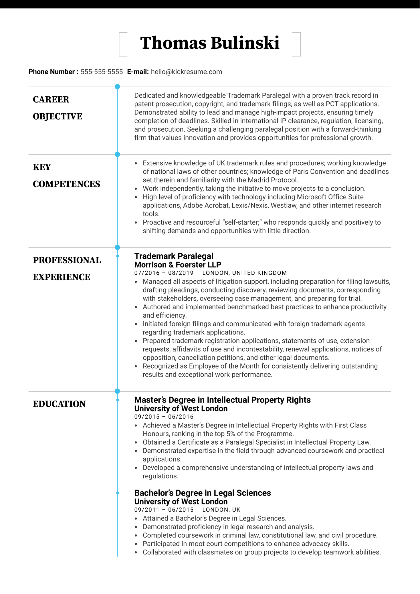 Trademark Paralegal Resume Sample