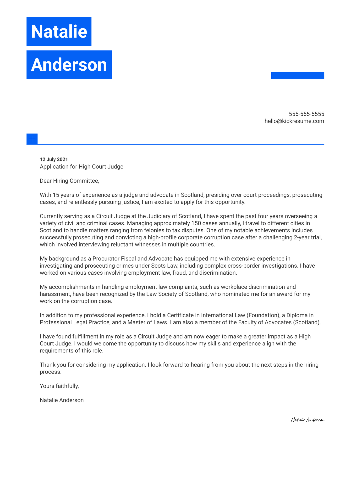 Judge Cover Letter Sample