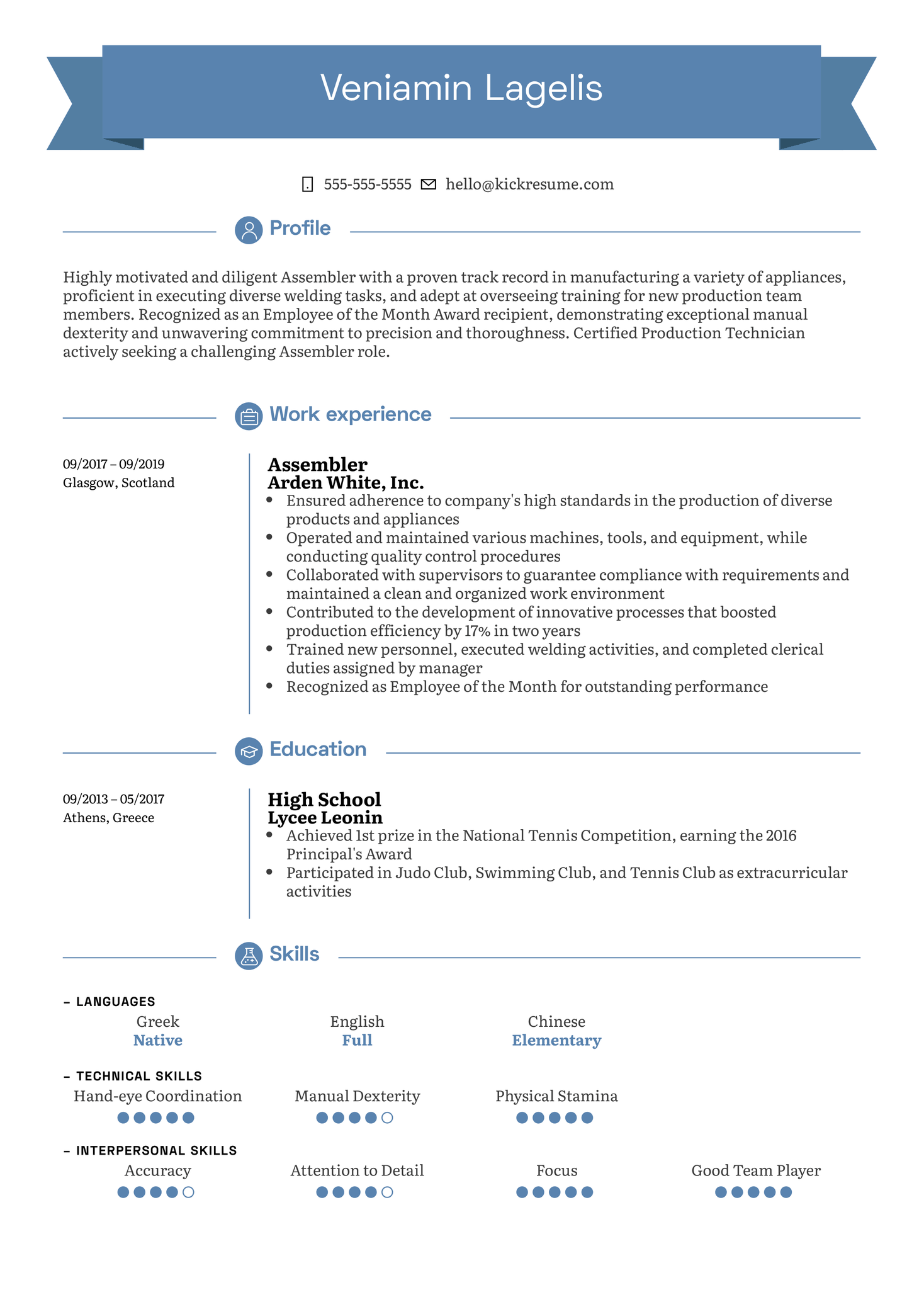 Assembler Resume Example