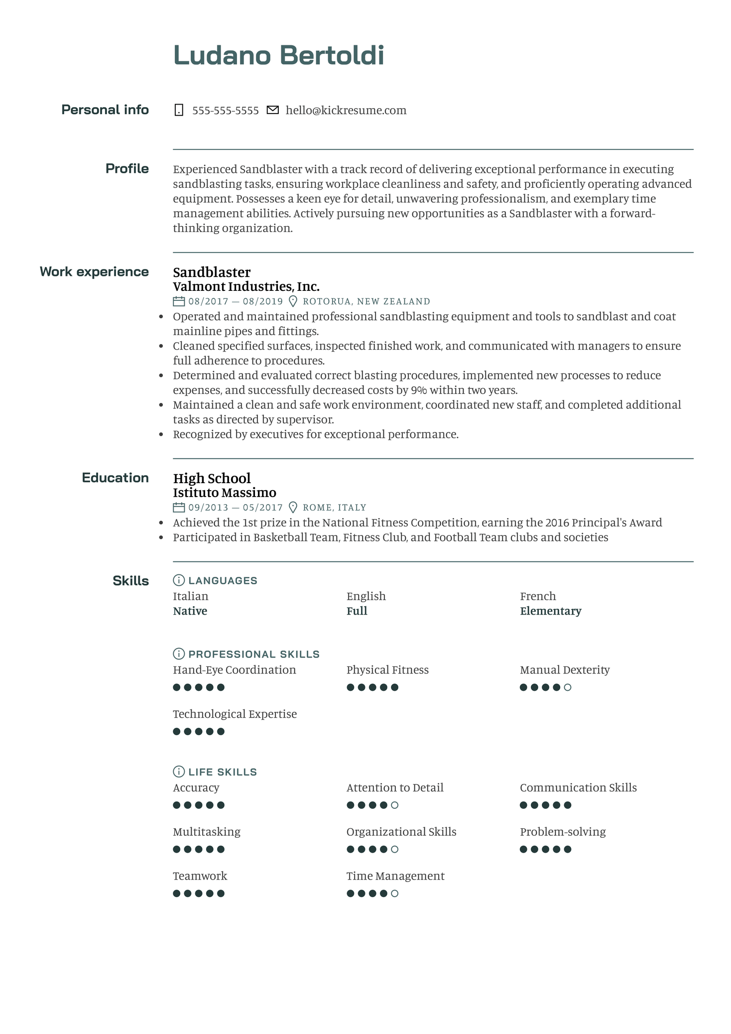 Sandblaster Resume Example