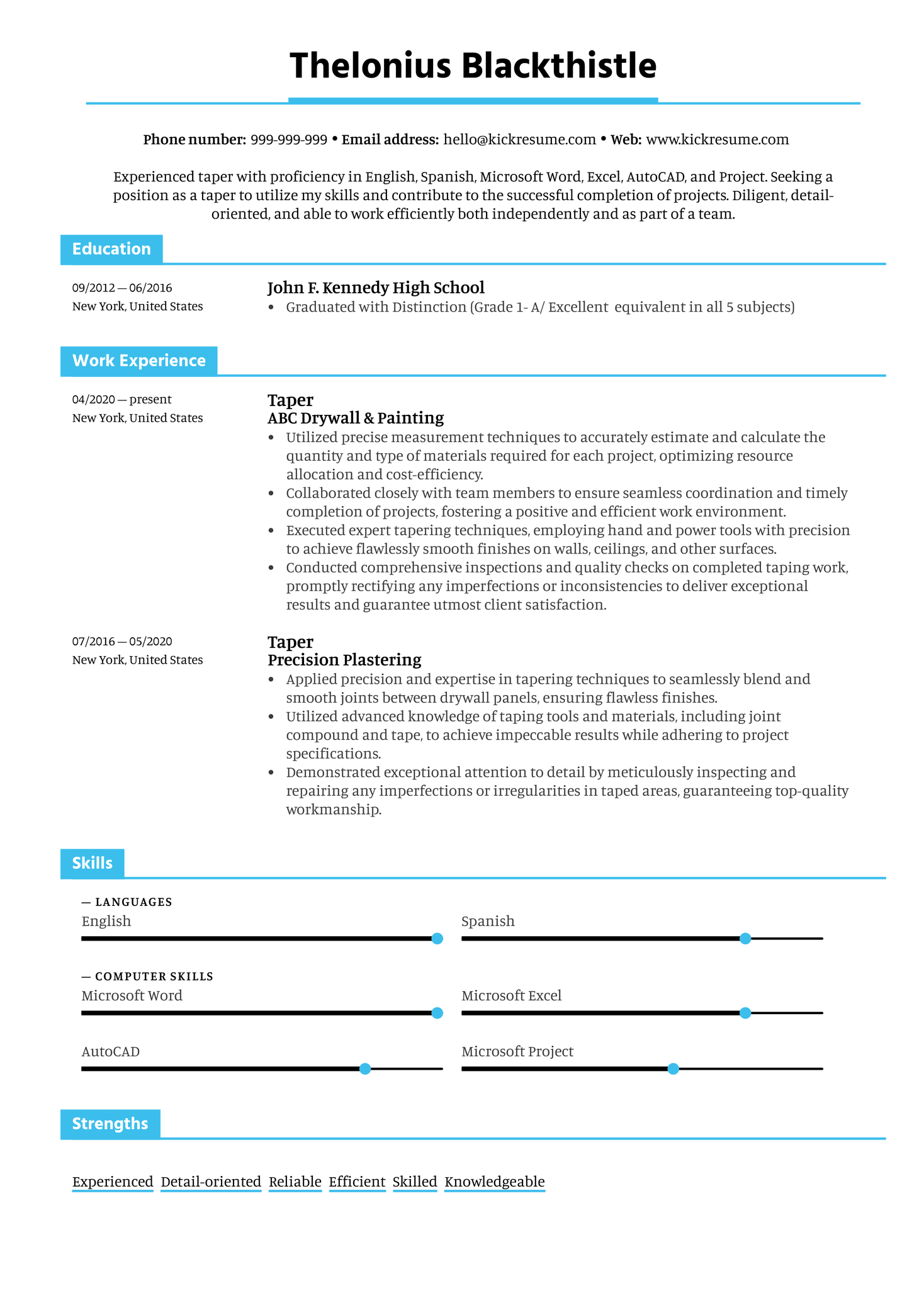 Taper Resume Sample