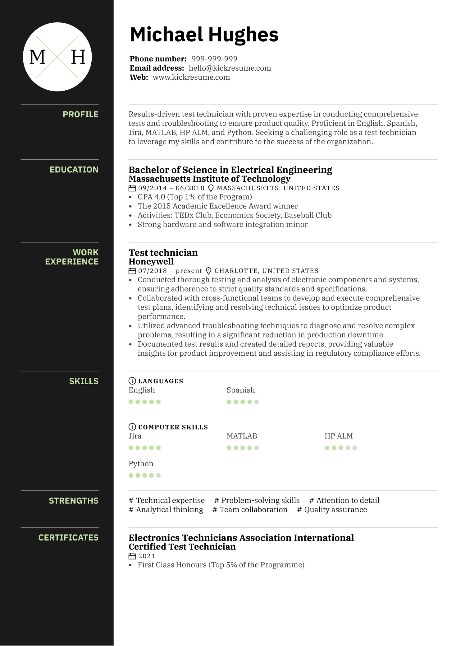 Test technician Resume Sample