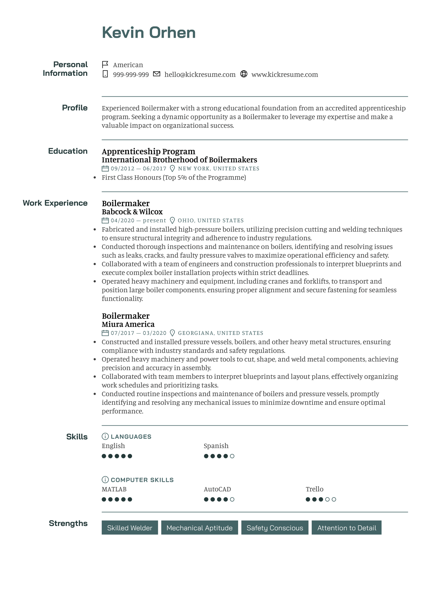 Boilermaker Resume Sample