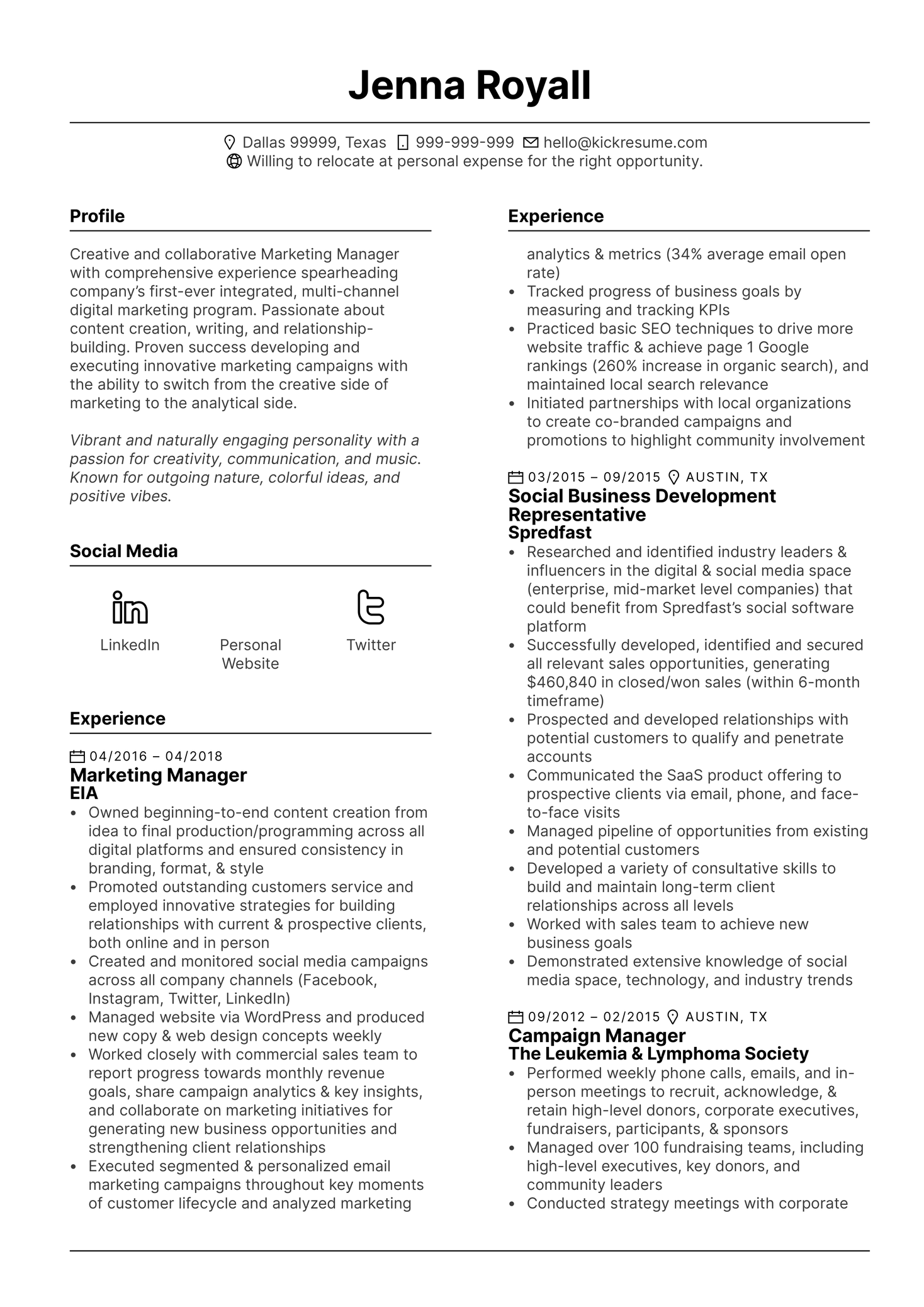 Content Marketing Associate CV Example