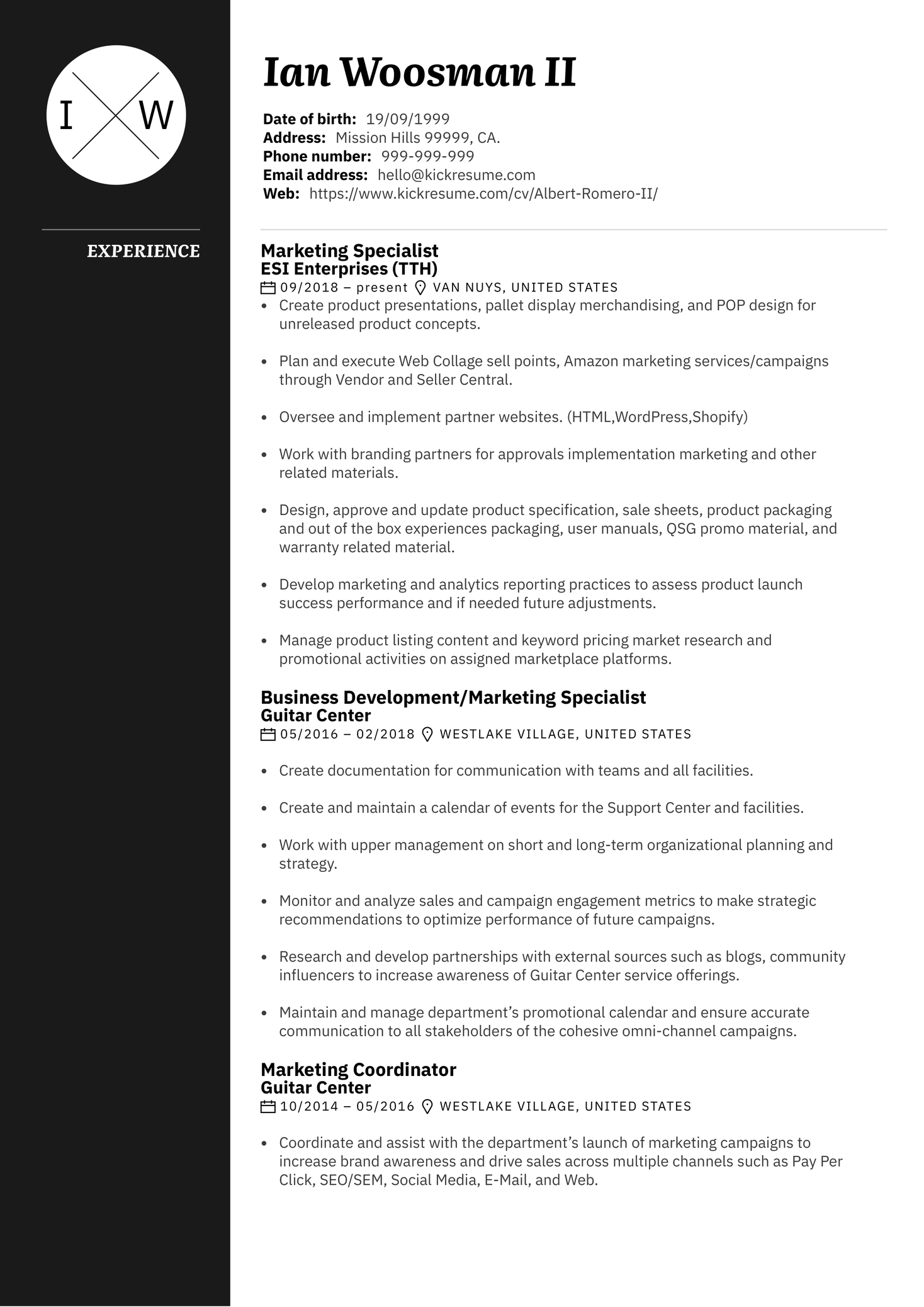 Marketing Specialist Resume Sample