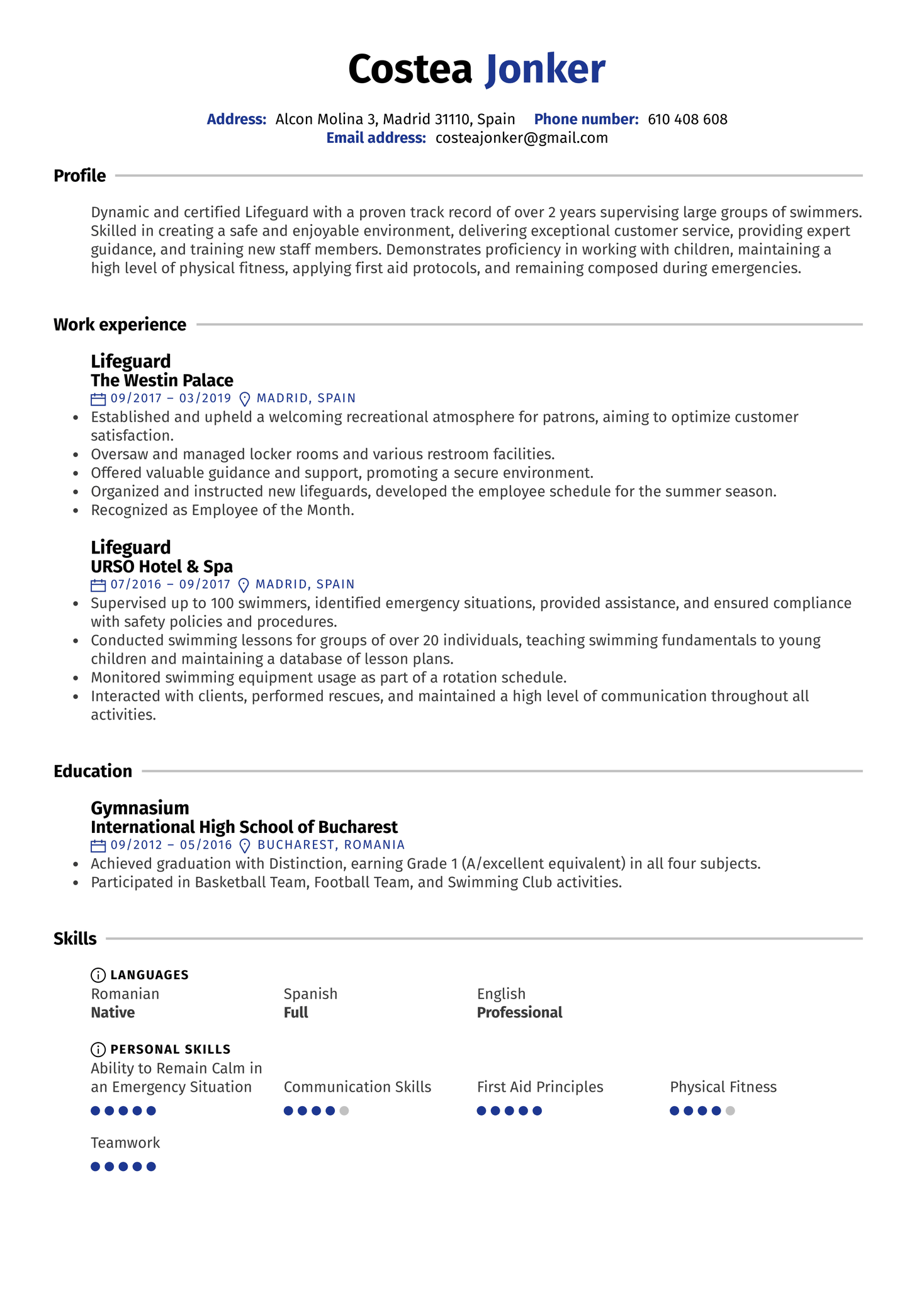 Lifeguard Resume Template