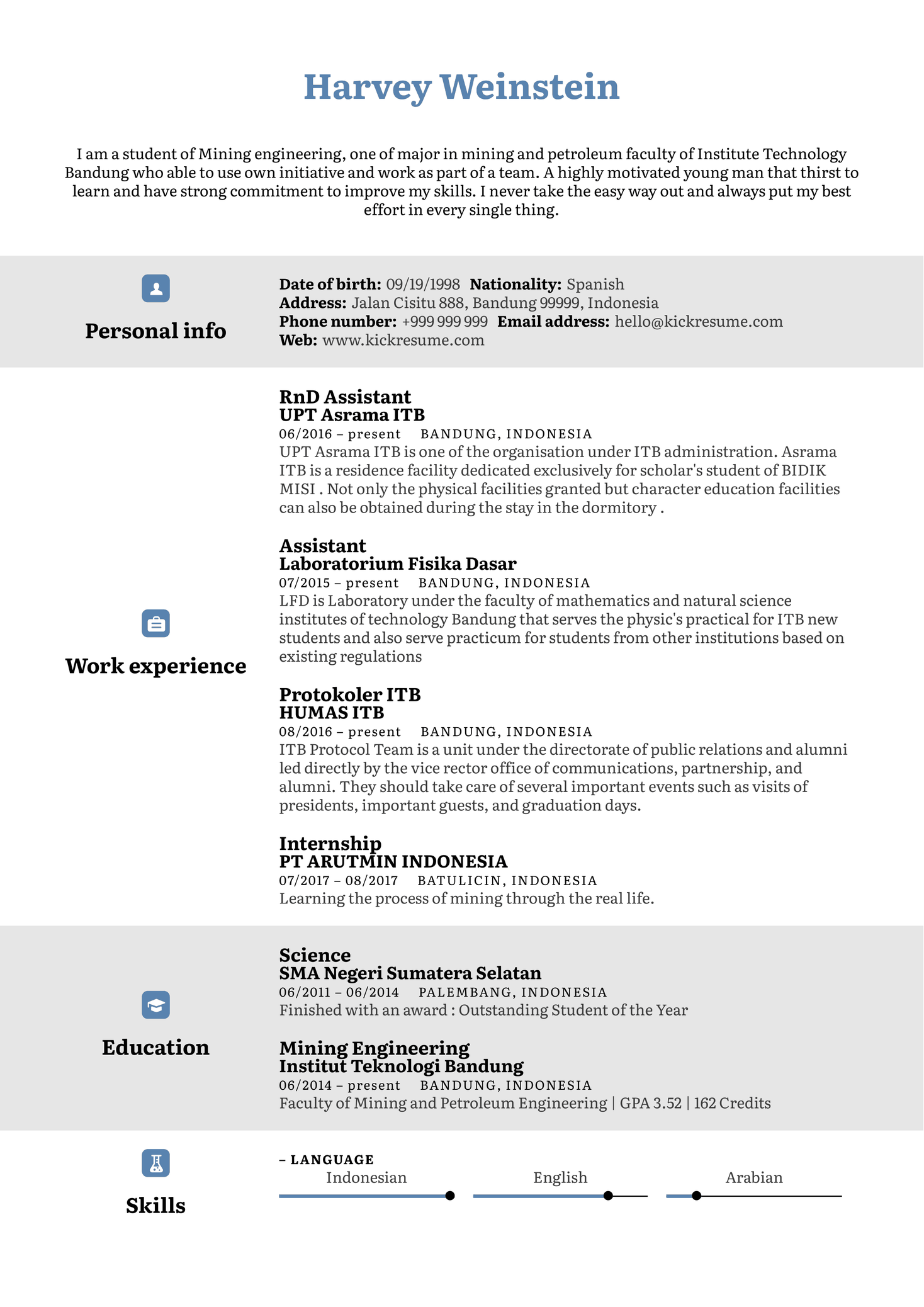 Mining Engineer Resume Sample