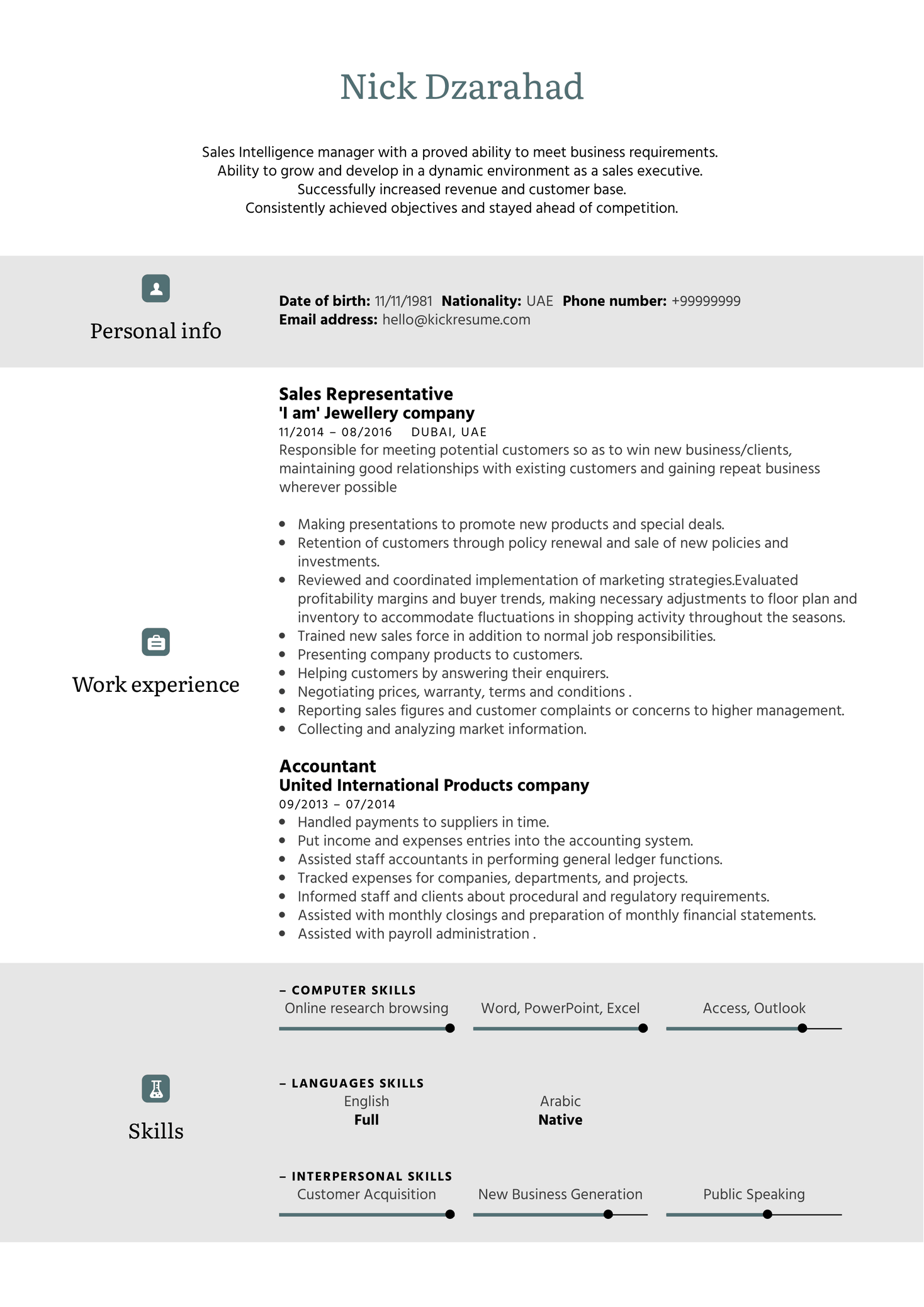 Adidas Sales Representative Resume Template