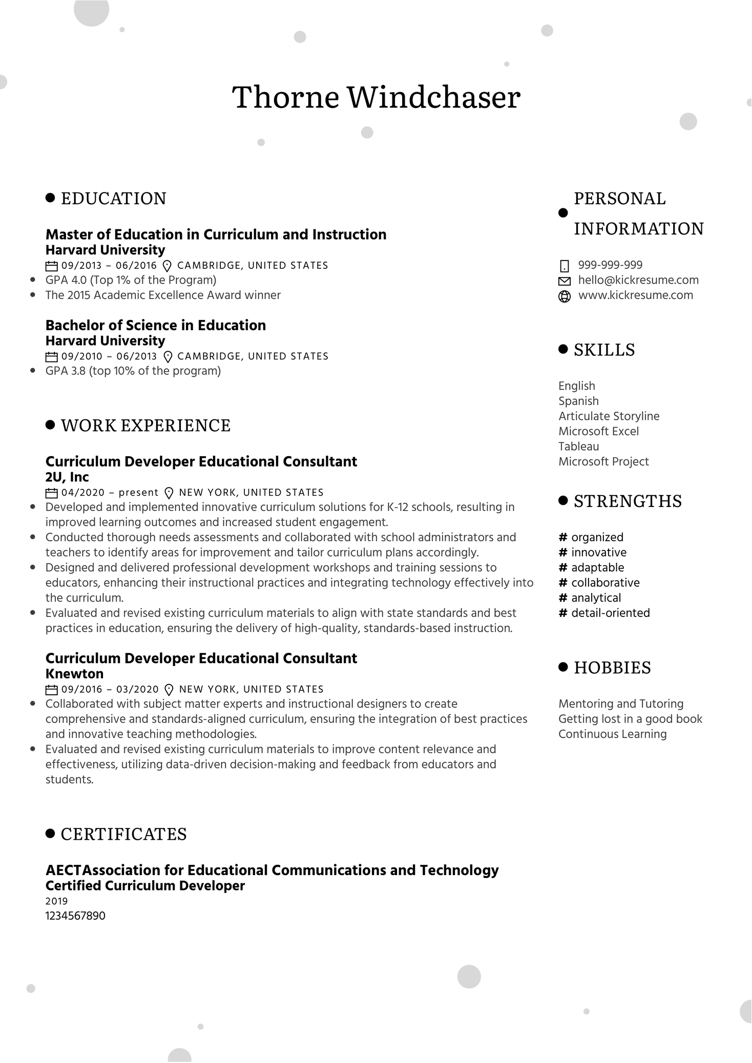 Curriculum Developer Educational Consultant Resume Sample