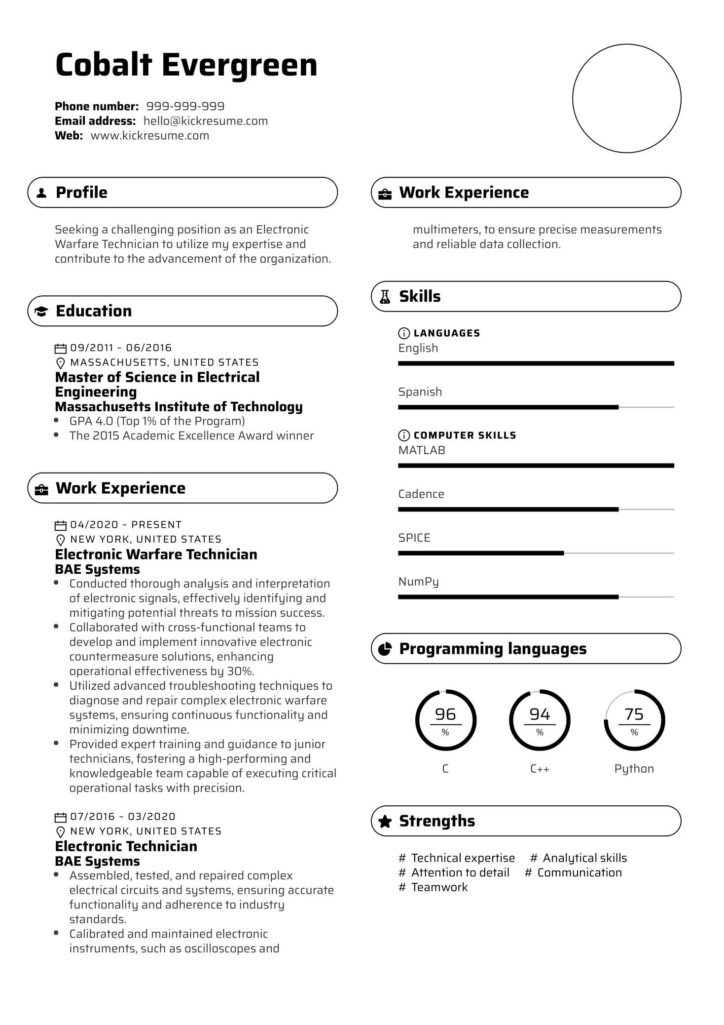 Electronic Warfare Technician Resume Sample