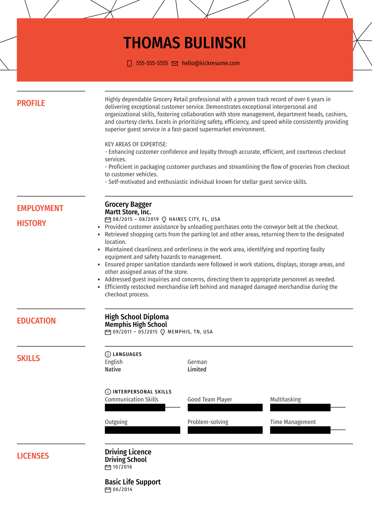 Grocery Bagger Resume Sample