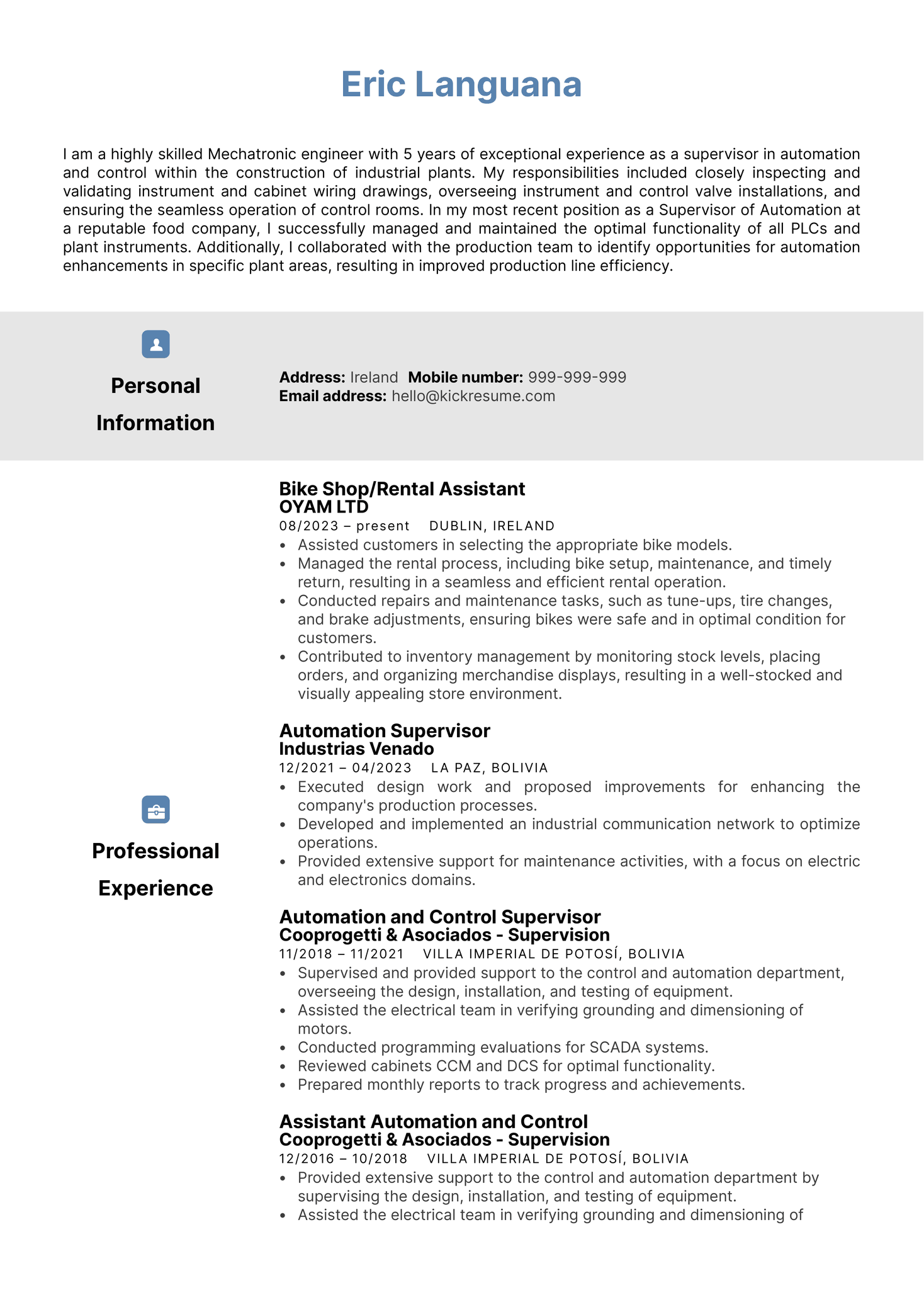 Retail Assitant at Oyam Resume Sample