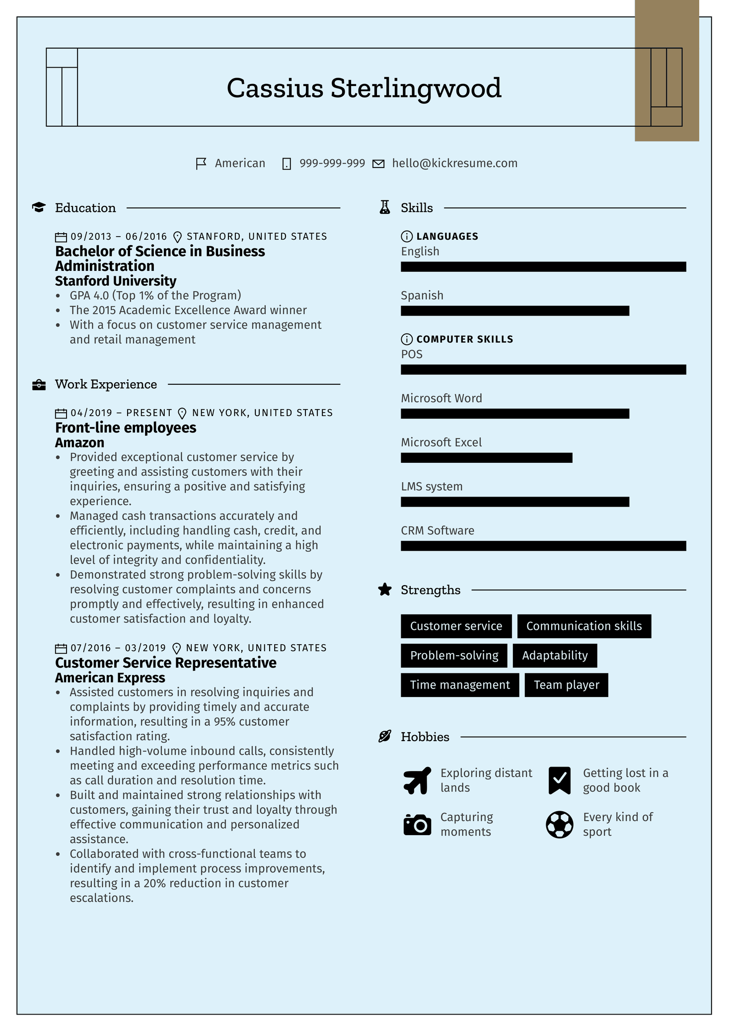 Front-line Employee Resume Sample