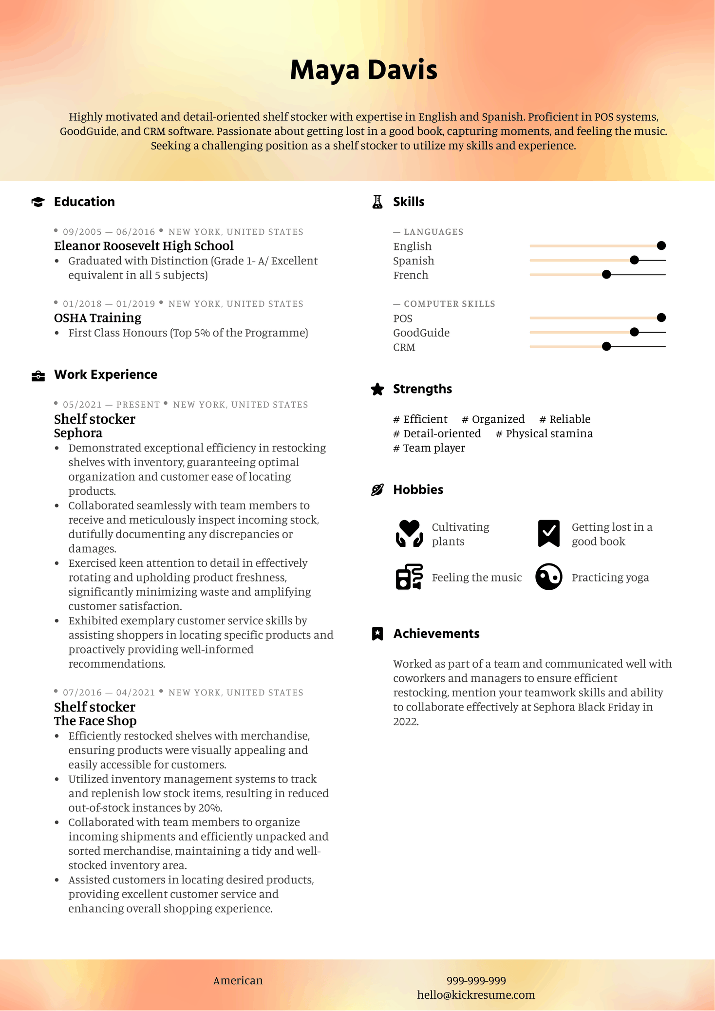 Shelf Stocker Resume Sample