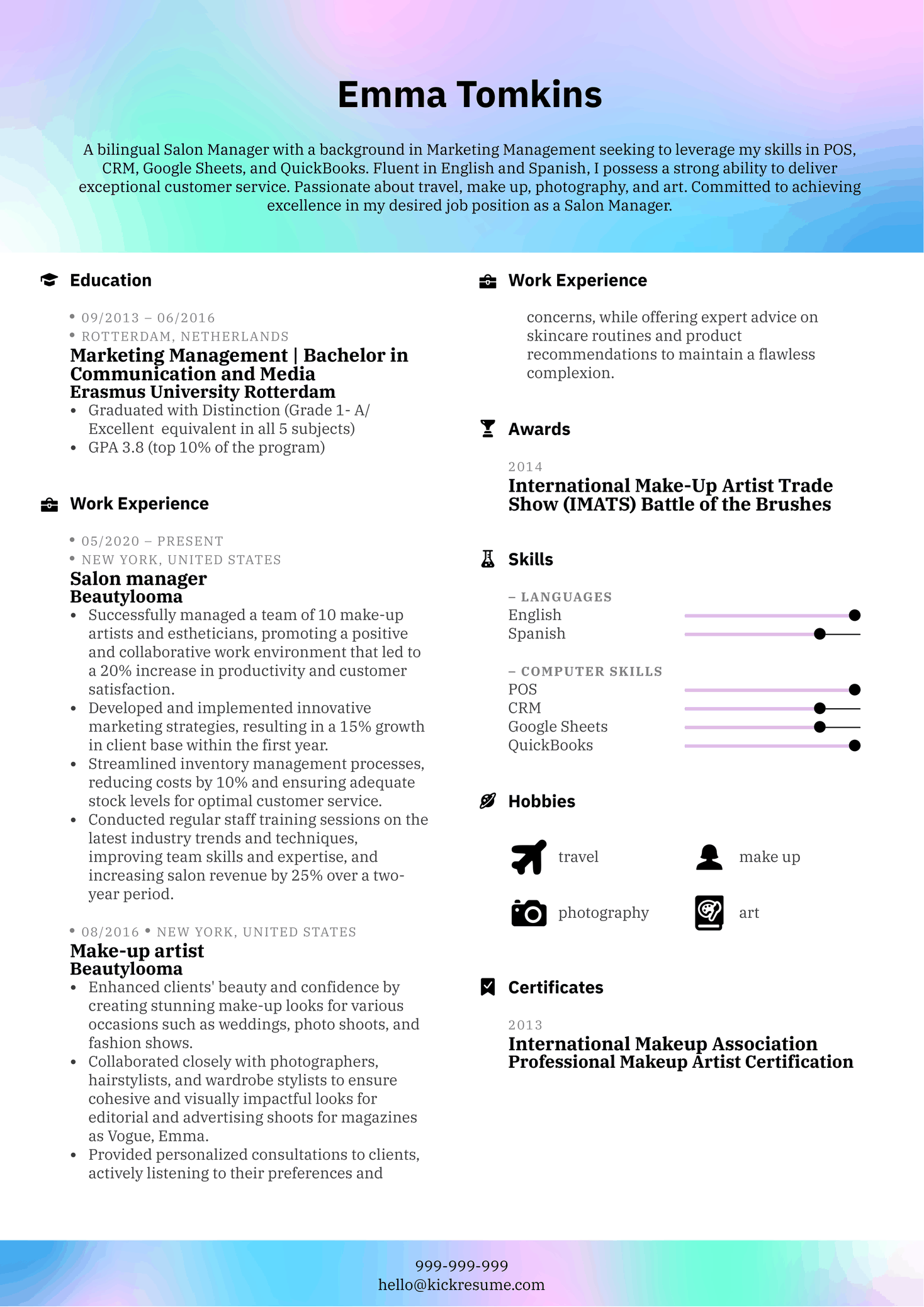 Salon Manager Resume Sample