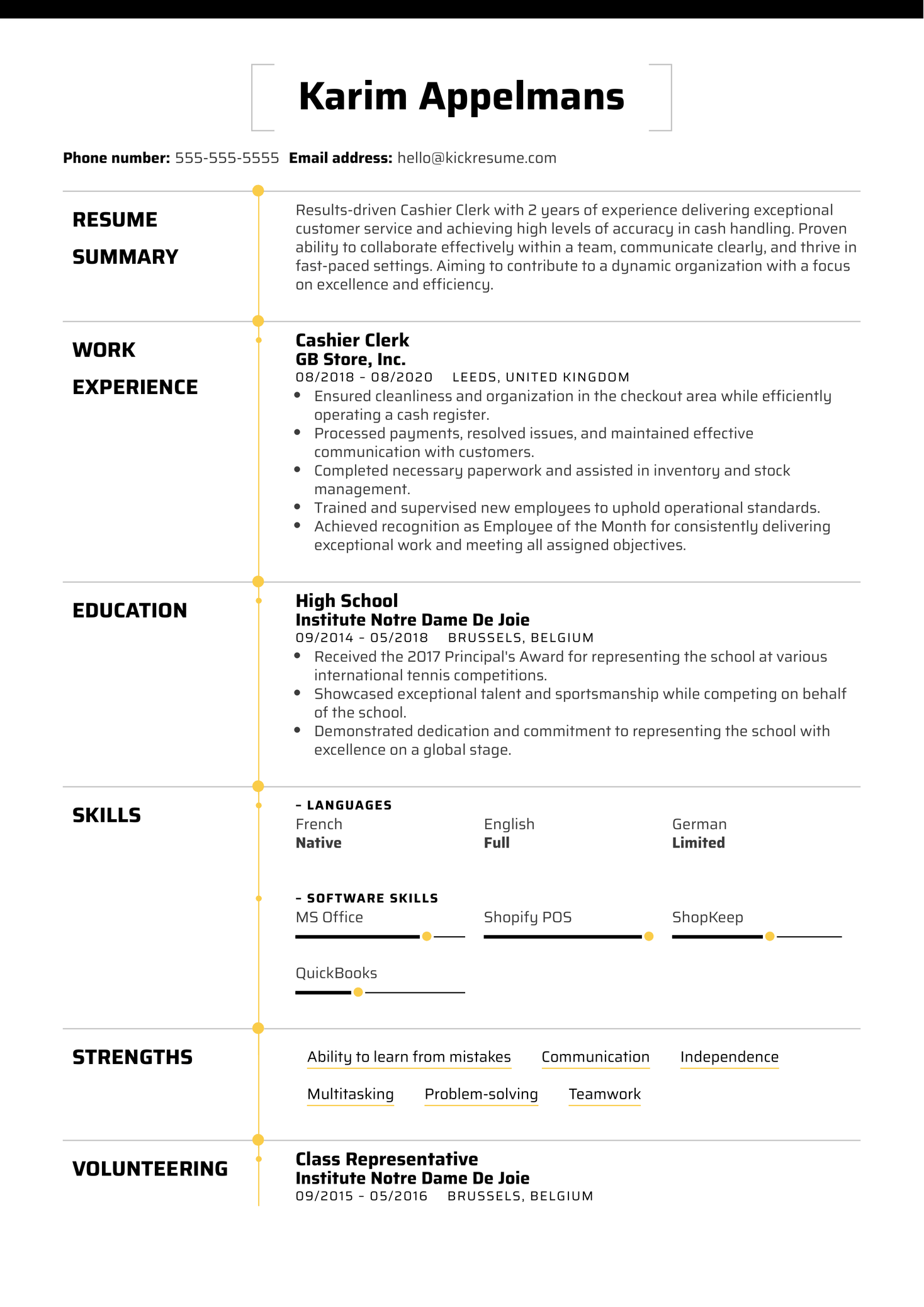 Cashier Clerk Resume Example