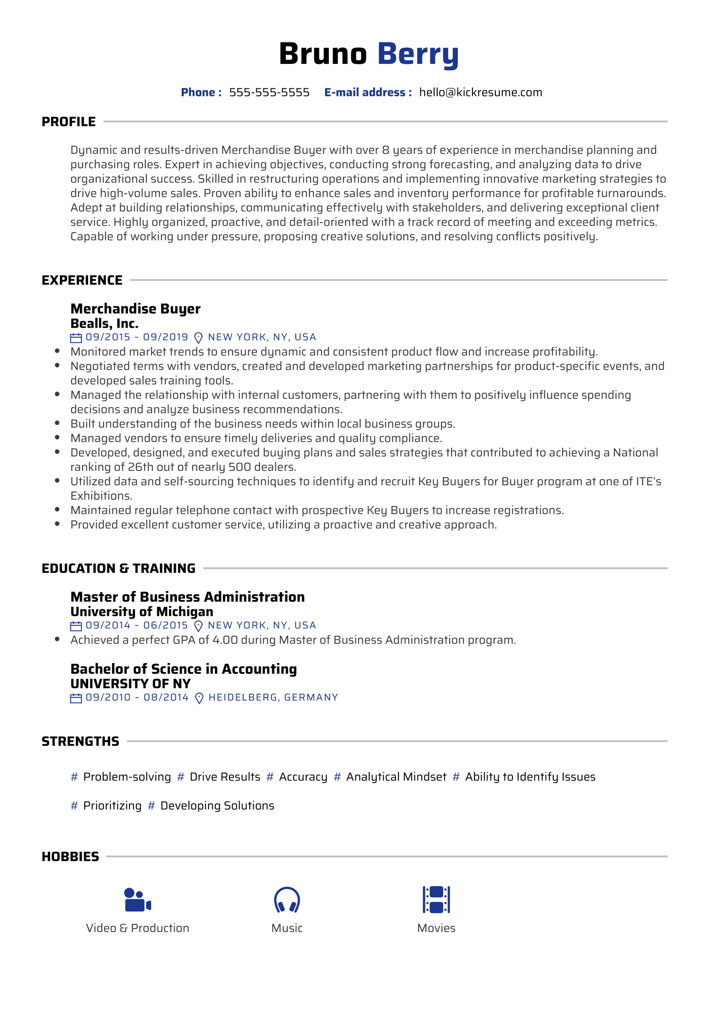 Merchandise Buyer Resume Sample