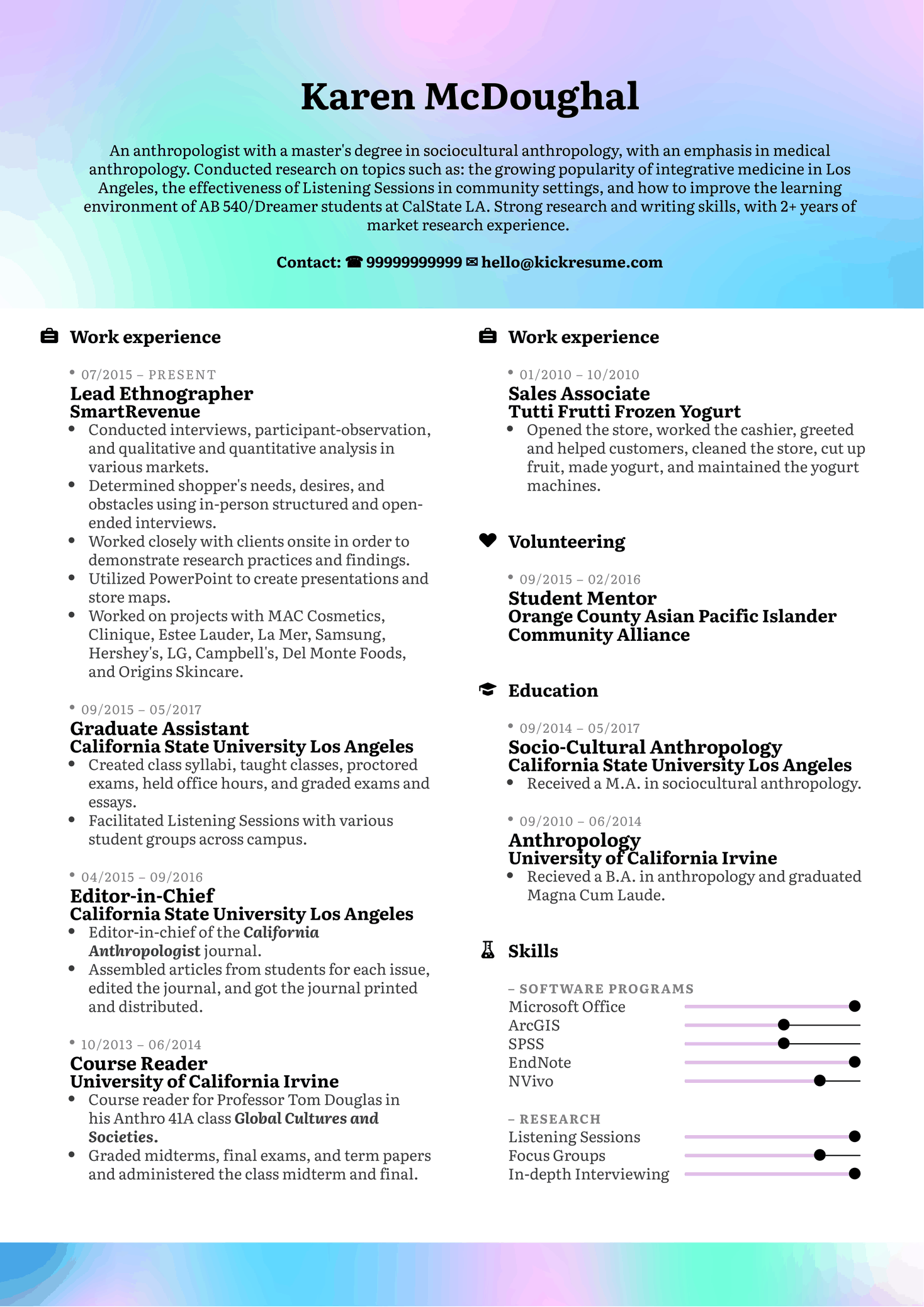 Ethnography Resume Sample