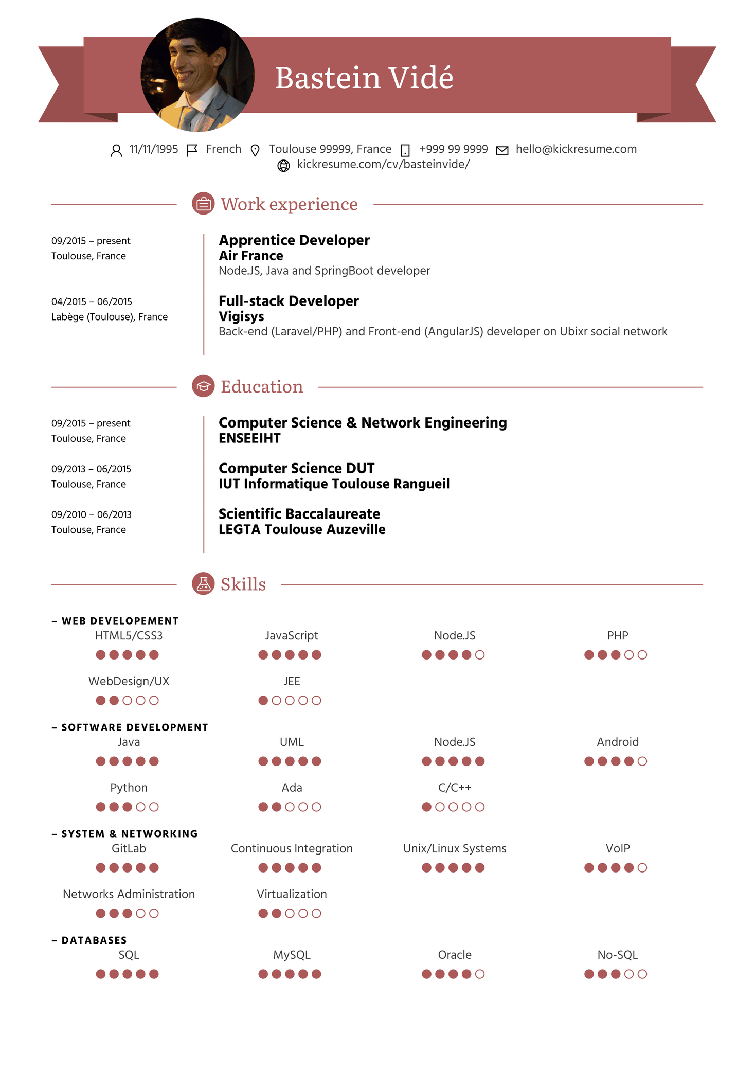 Air France Full-stack Developer Resume Template