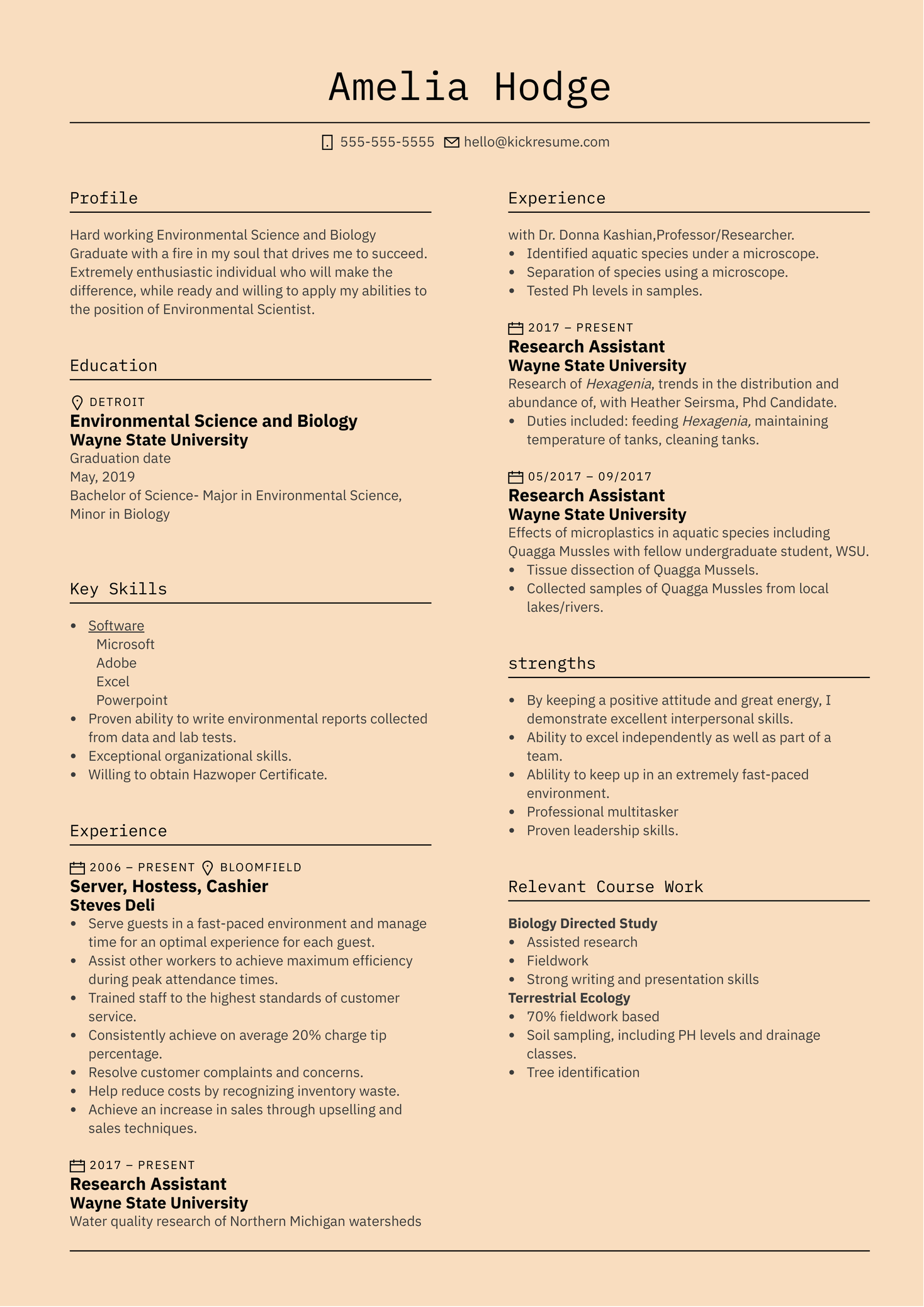 US Ecology Environmental Specialist Resume Example