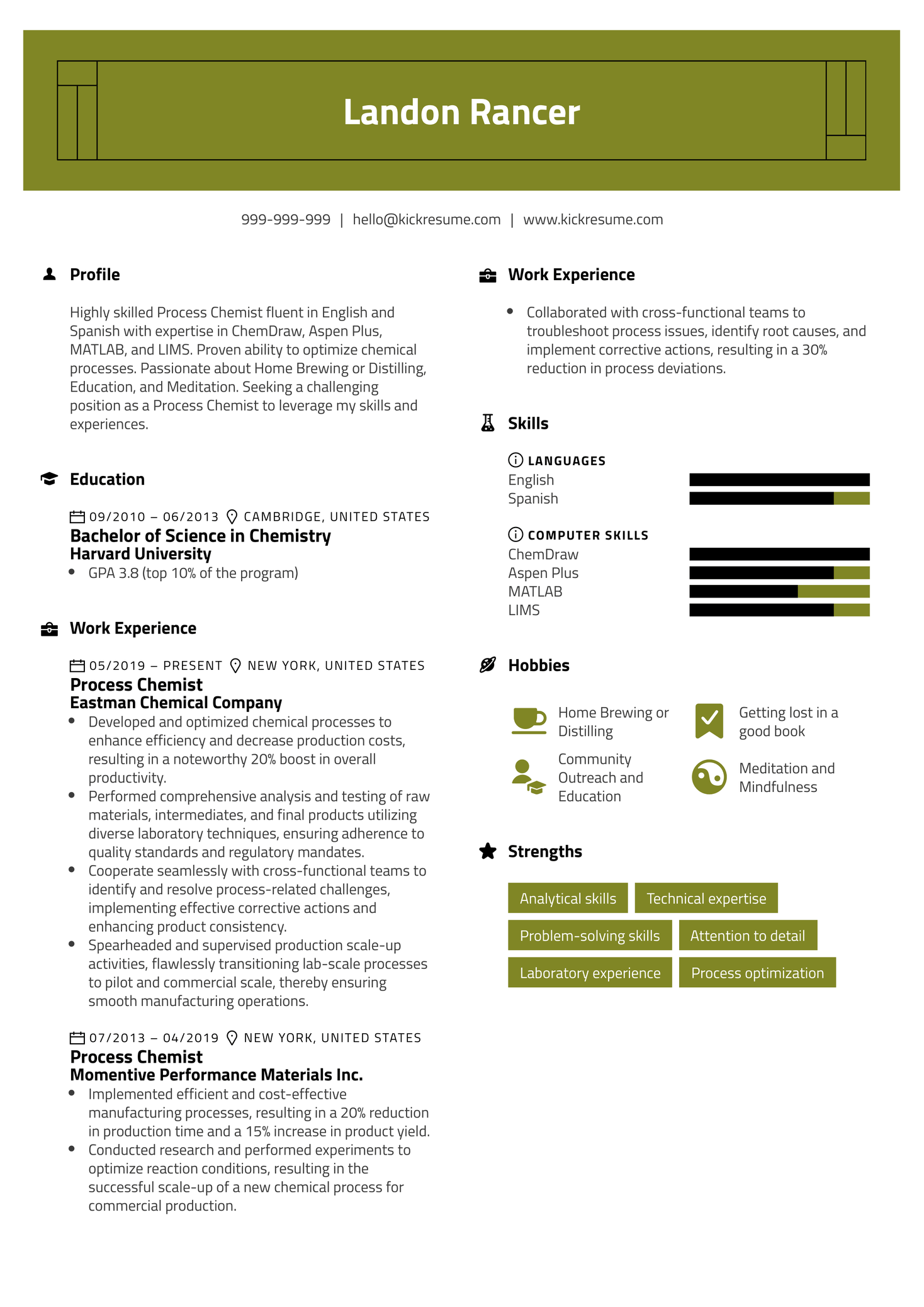 Process Chemist Resume Sample