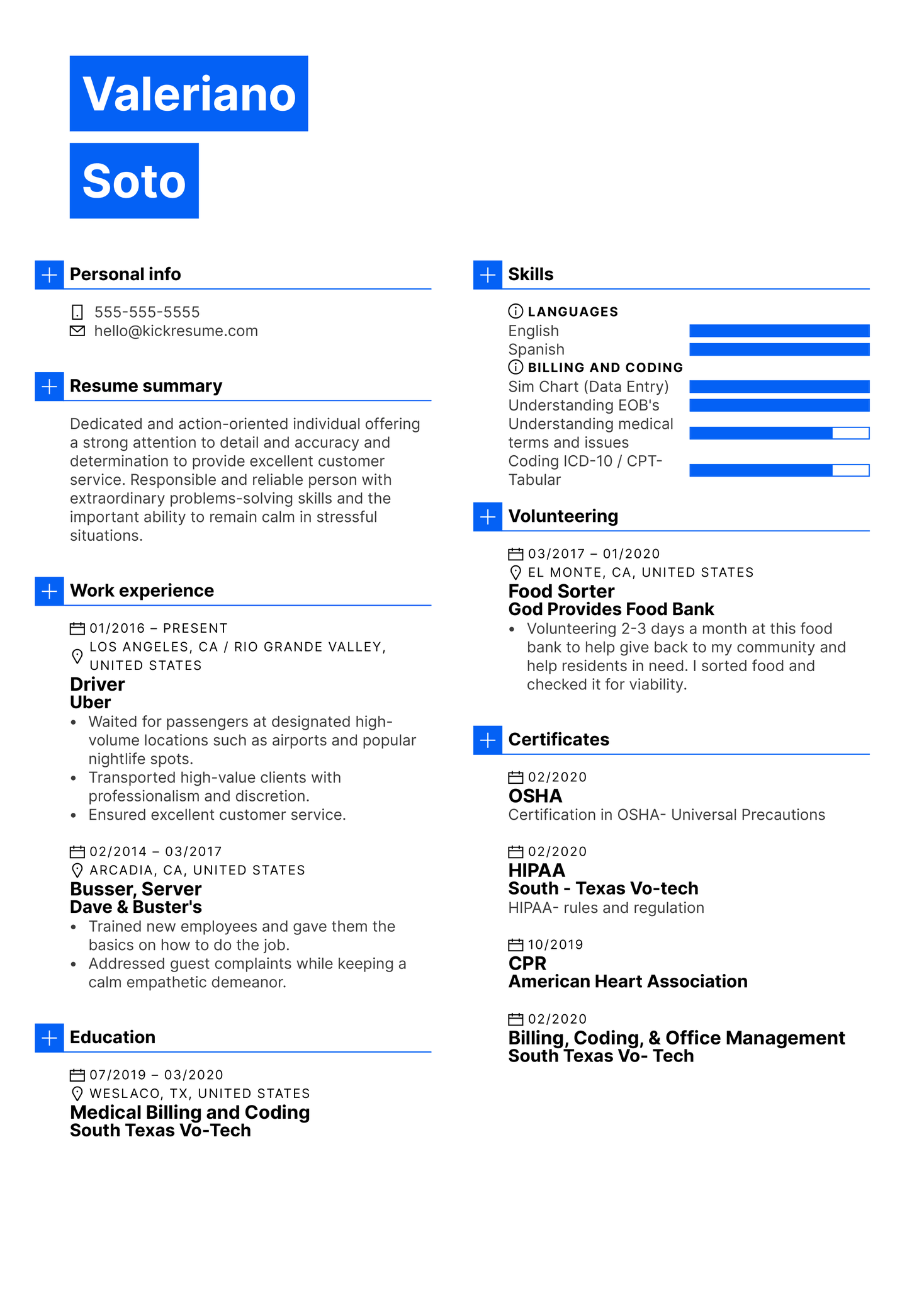 DoorDash Driver Resume Example