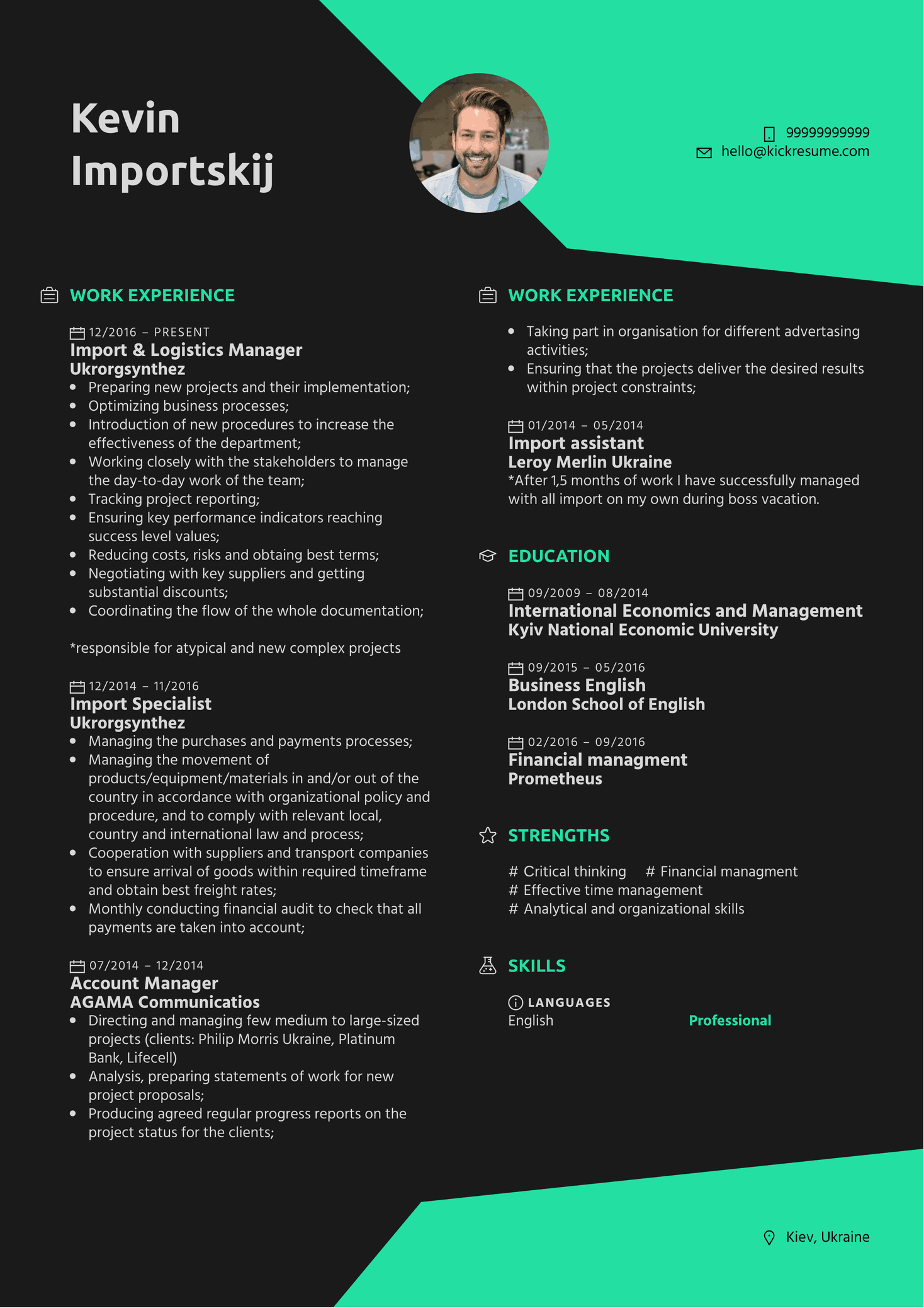 Import & Logistics Manager Resume Sample