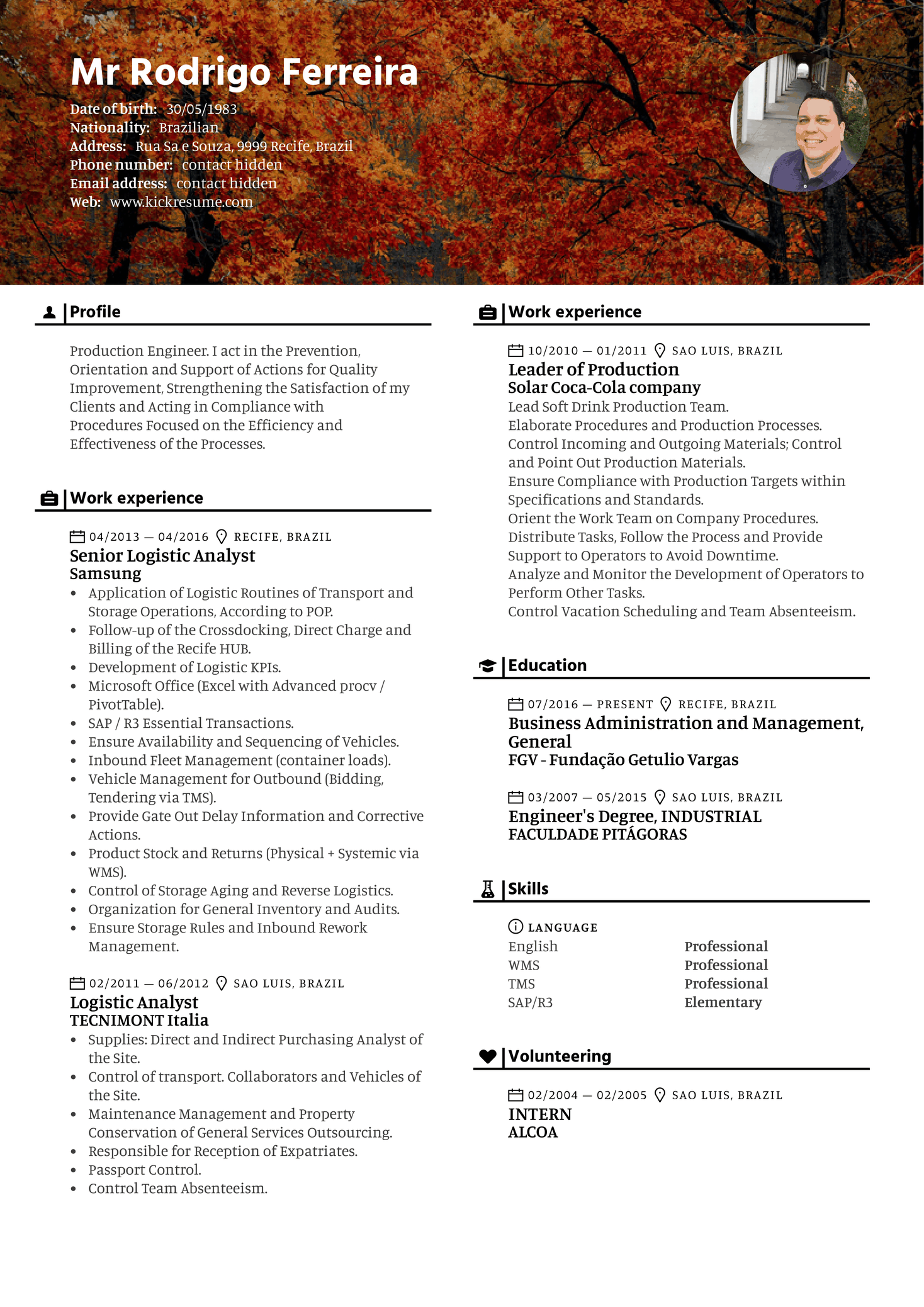 Samsung Senior Logistic Analyst Resume Template