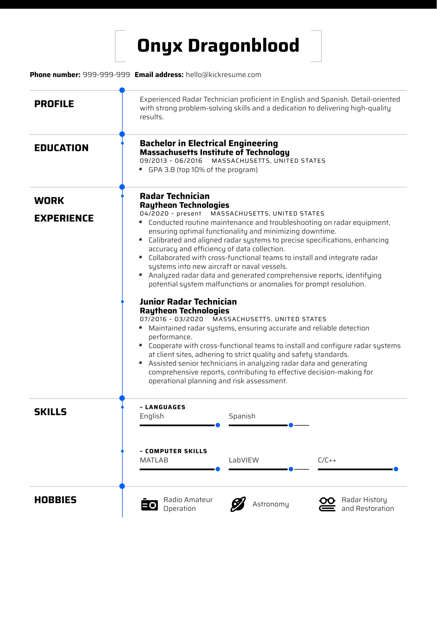 Radar Technician Resume Sample