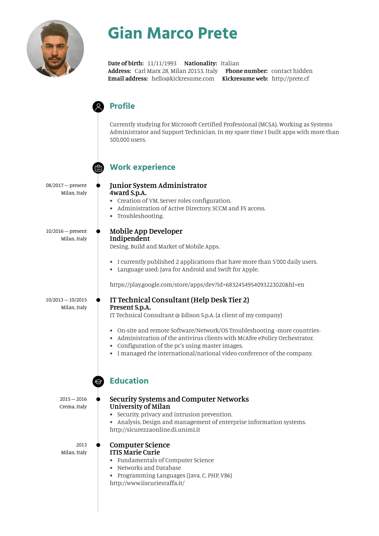 Mobile Developer Resume Example