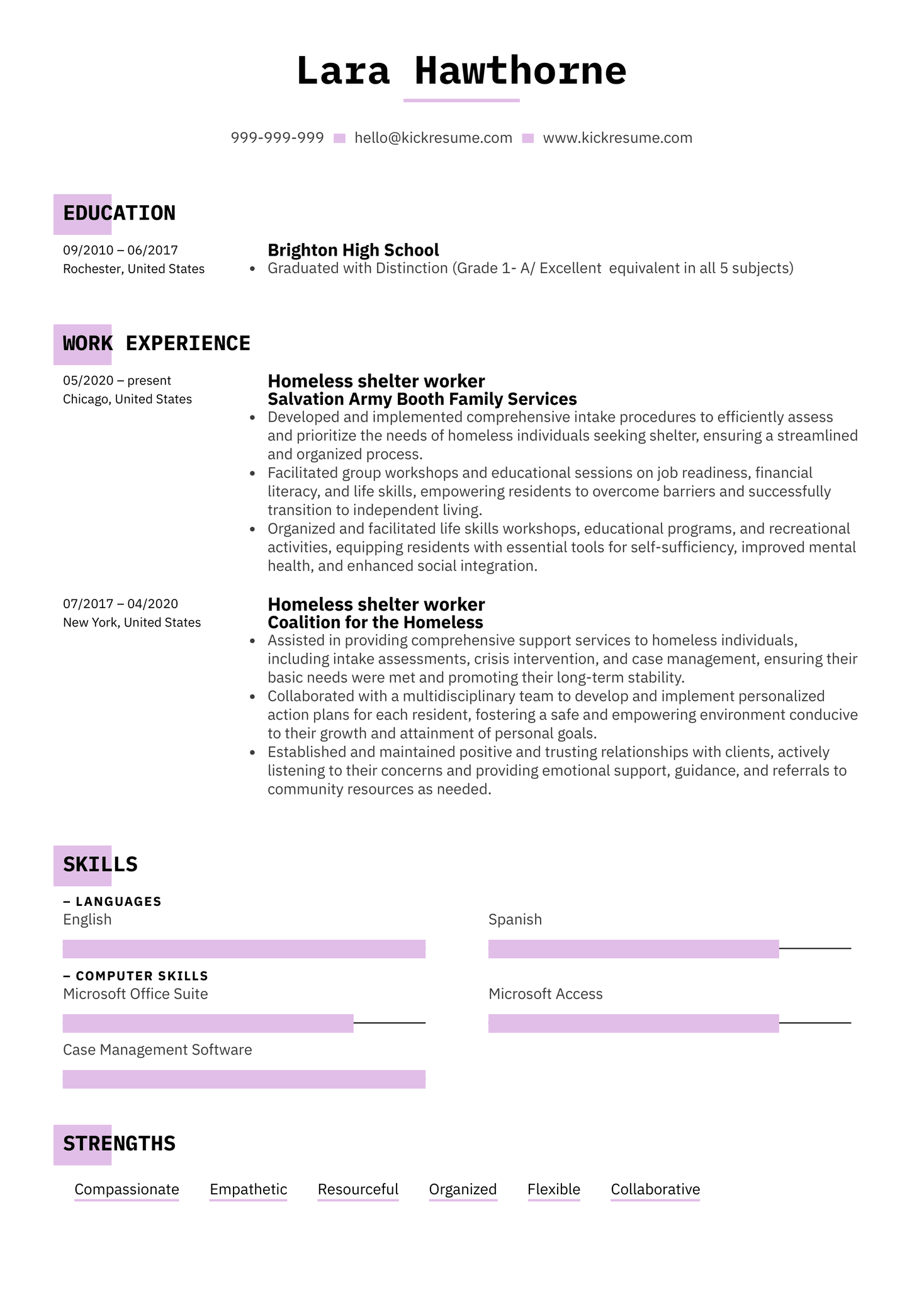 Homeless Shelter Worker Resume Sample