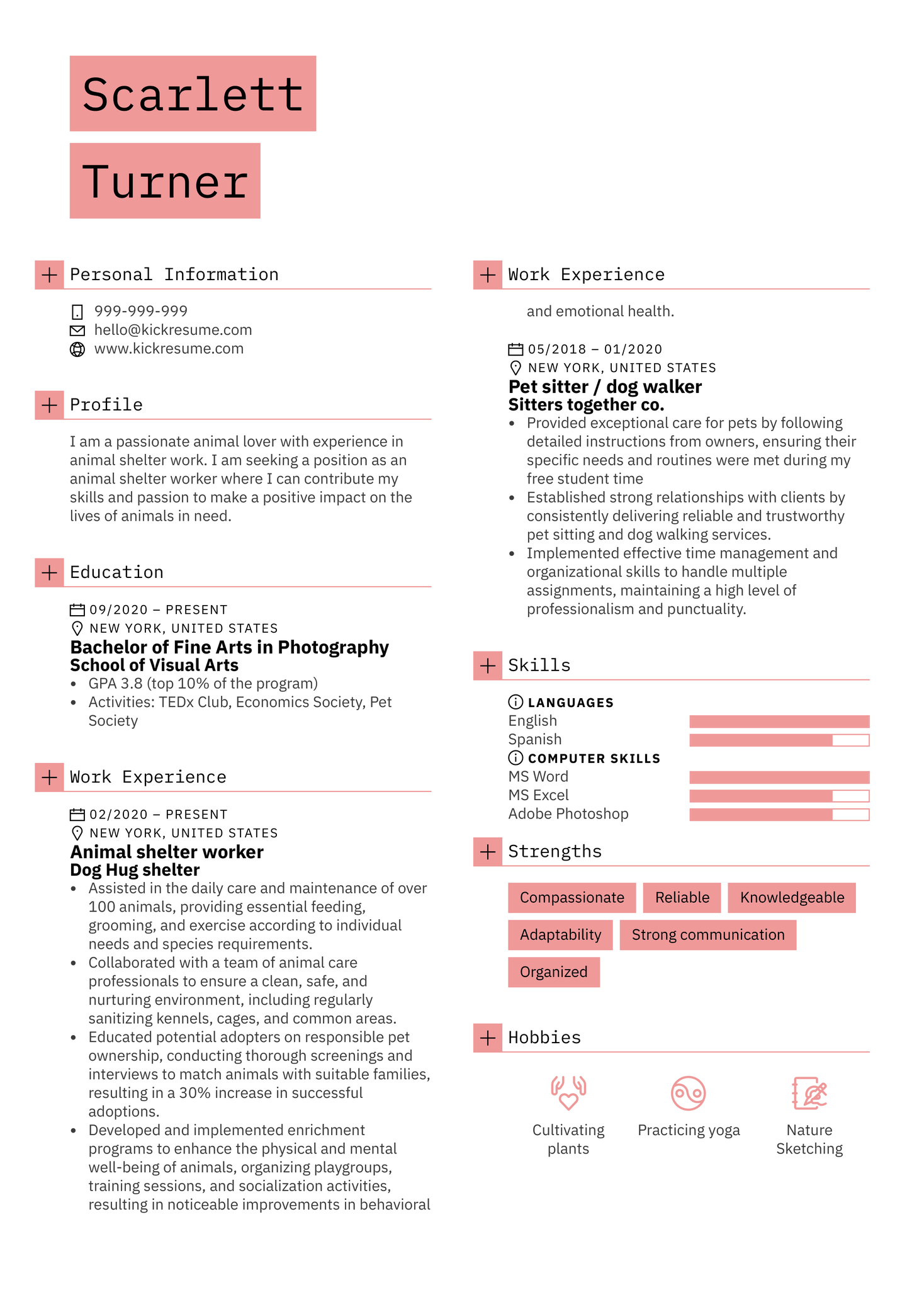 Animal Shelter Worker Resume Sample