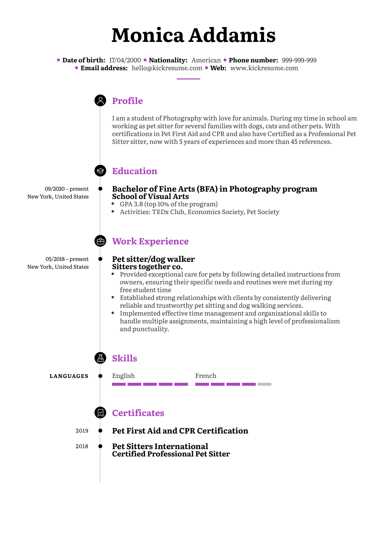 Pet Sitter Resume Sample