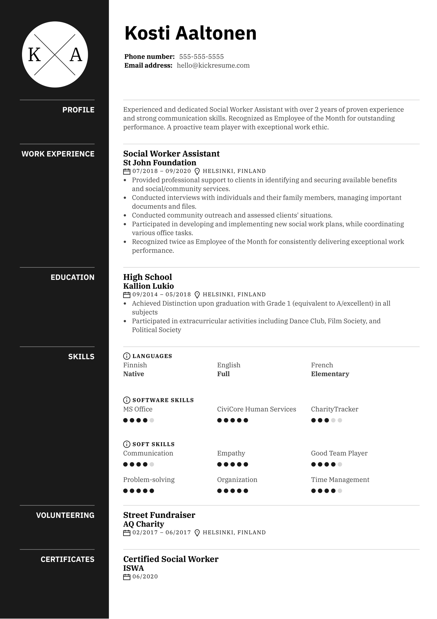 Social Worker Assistant Resume Example