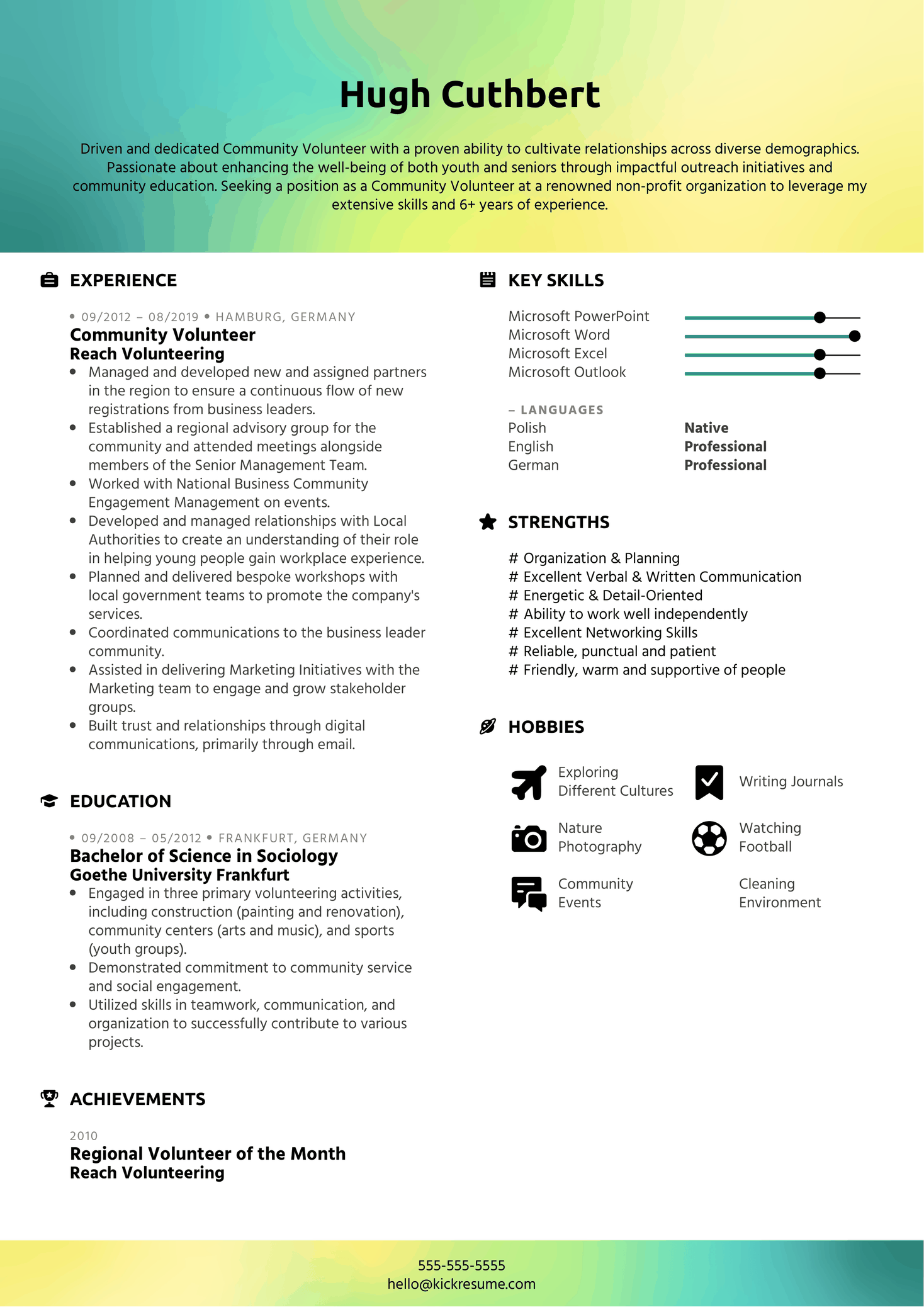 Community Volunteer Resume Sample