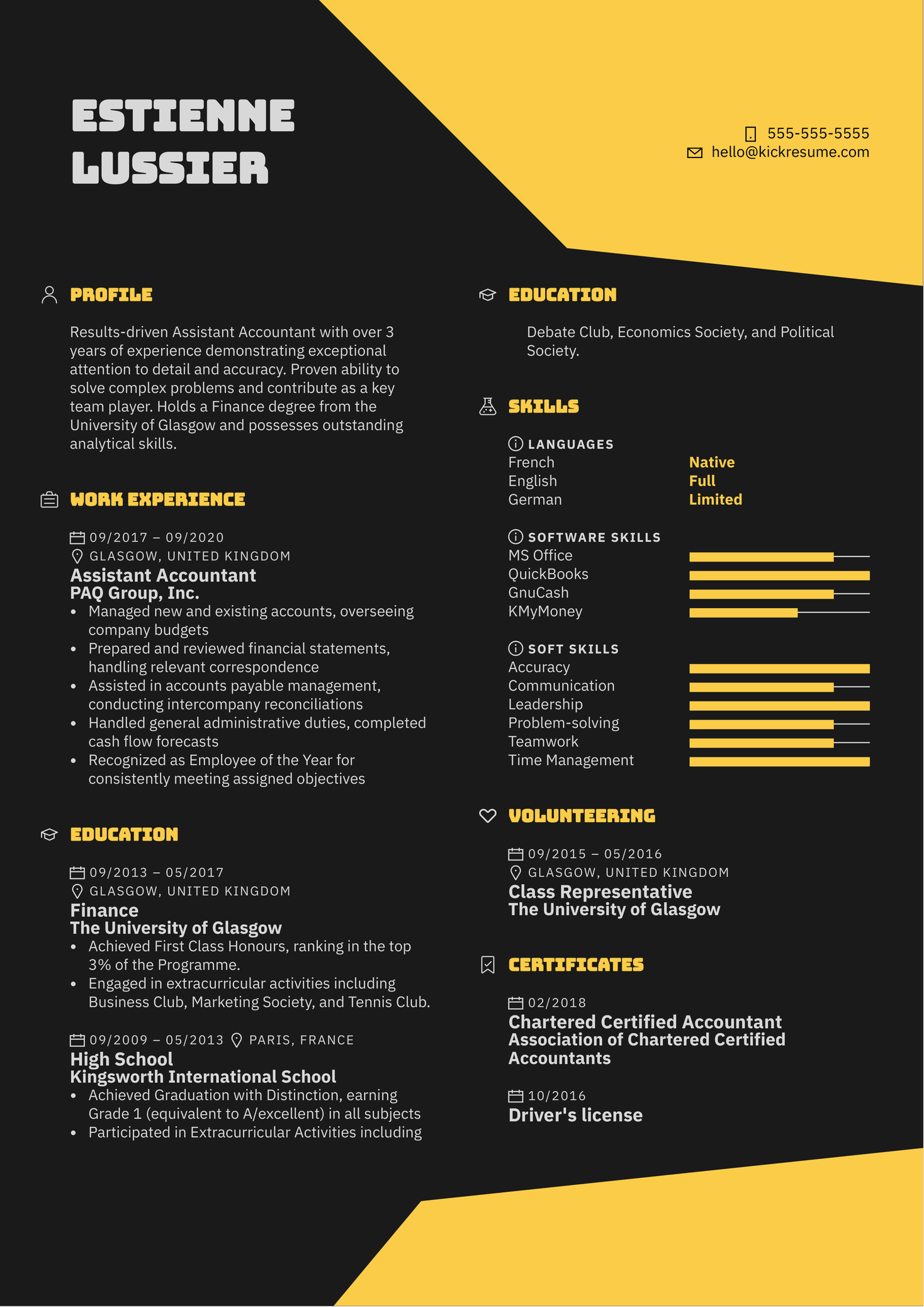 Assistant Accountant Resume Example