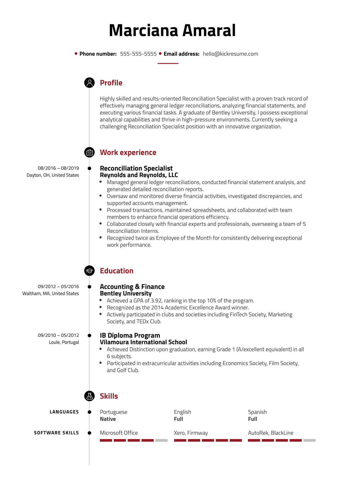 Reconciliation Specialist Resume Sample