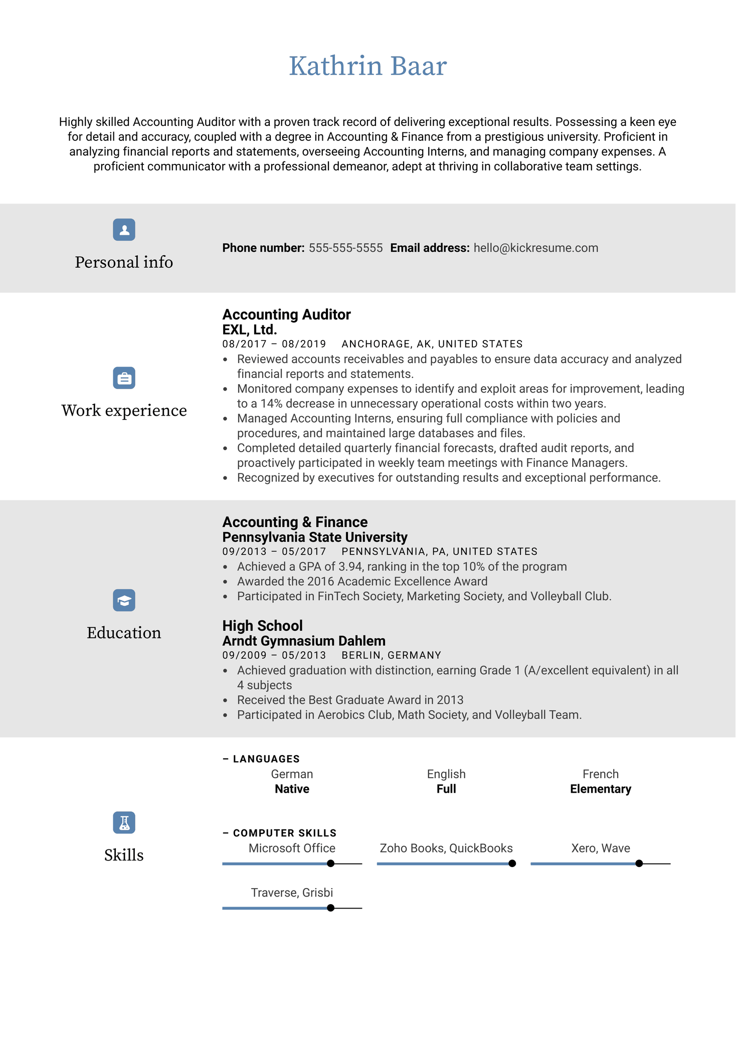 Accounting Auditor Resume Sample