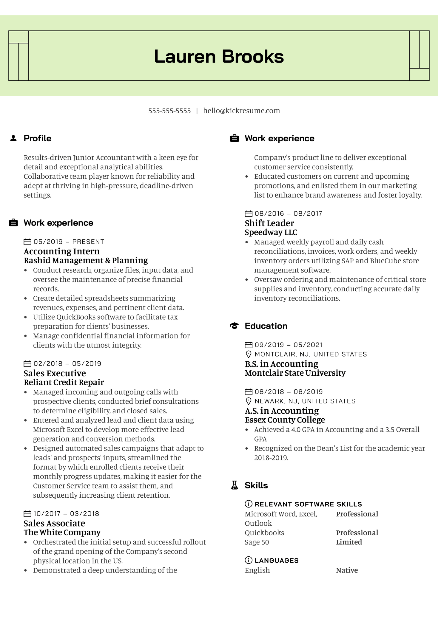 Cosmo Trading Junior Accountant Resume Example