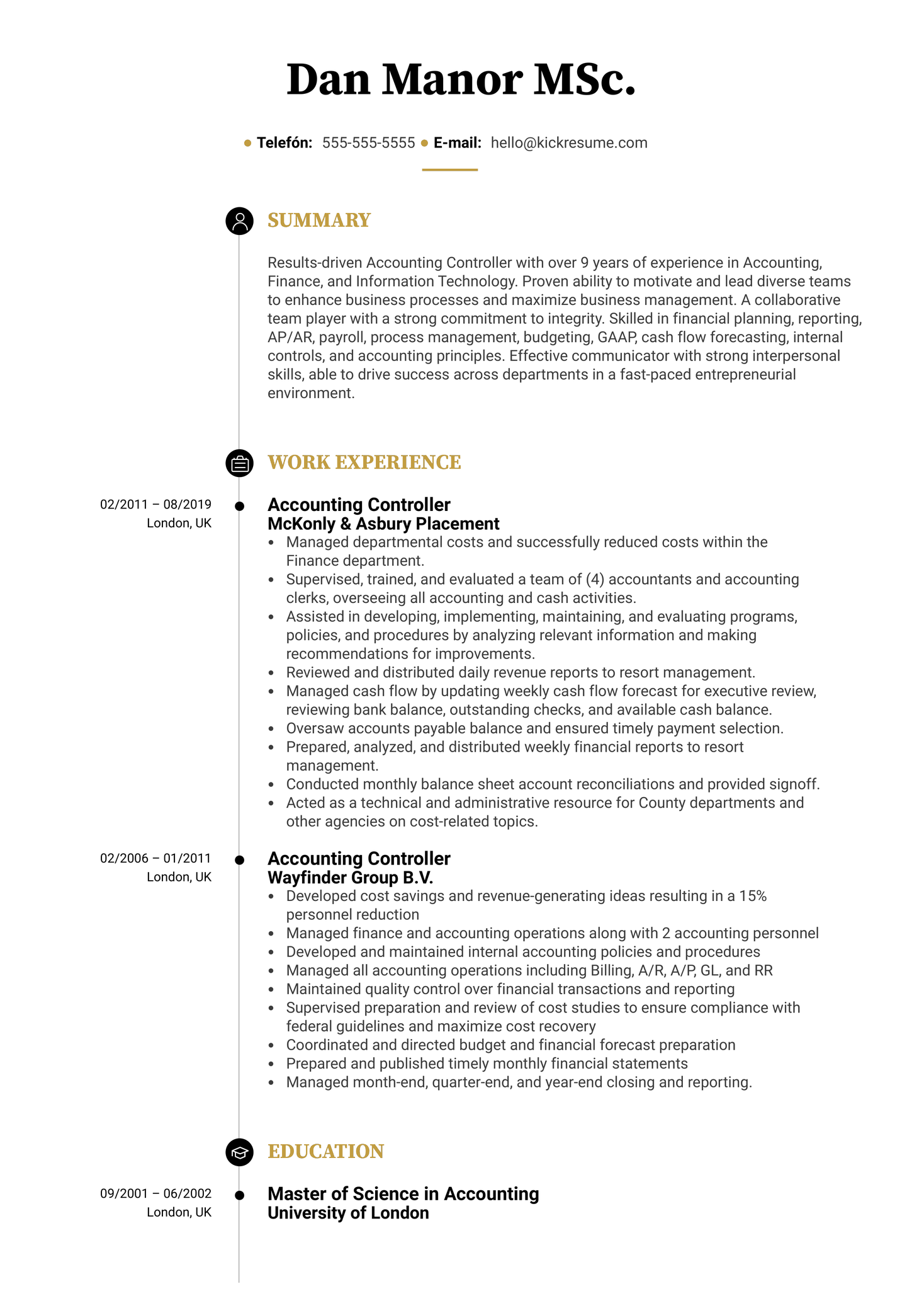 Accounting Controller Resume Sample