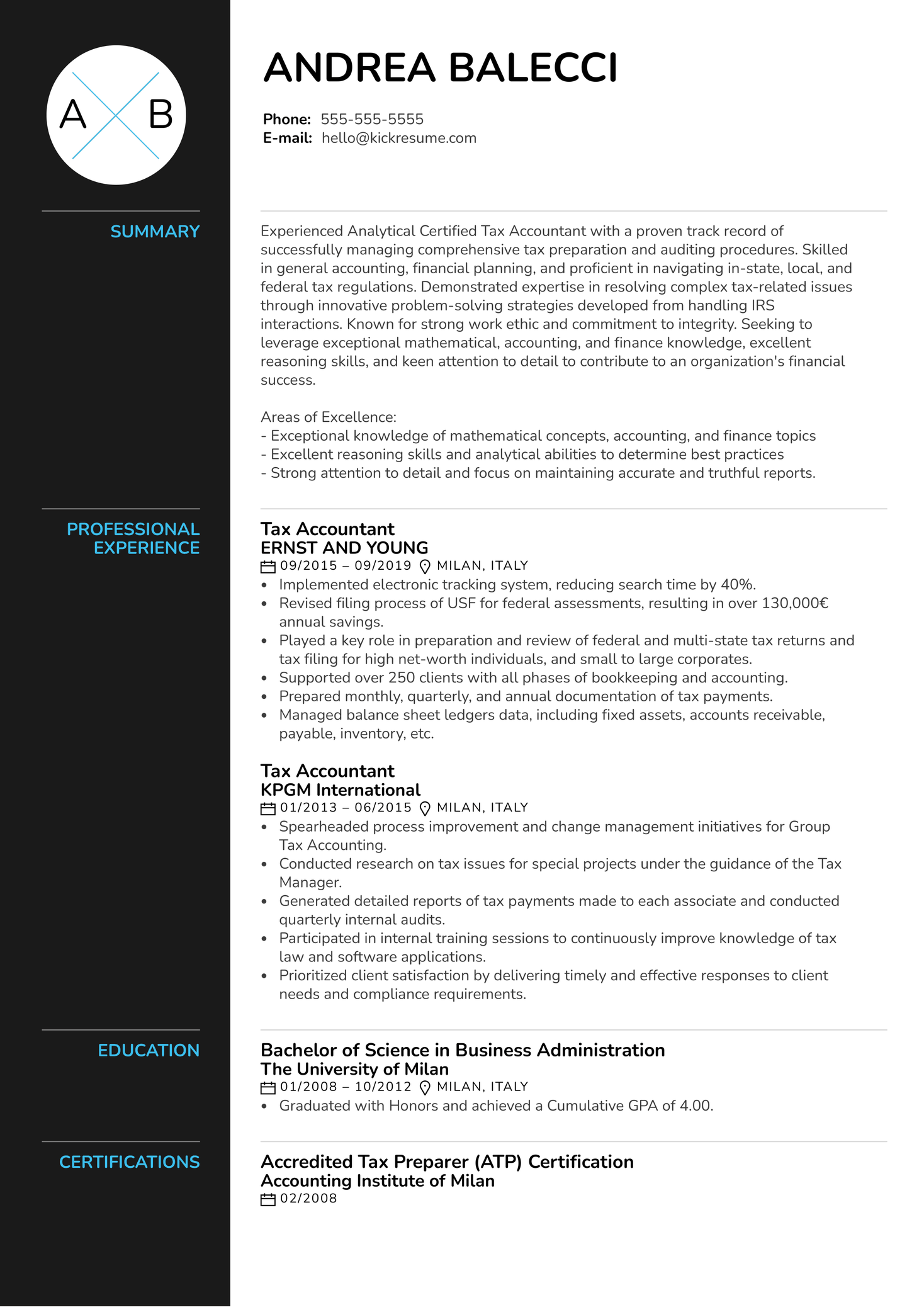 Tax Accountant Resume Sample