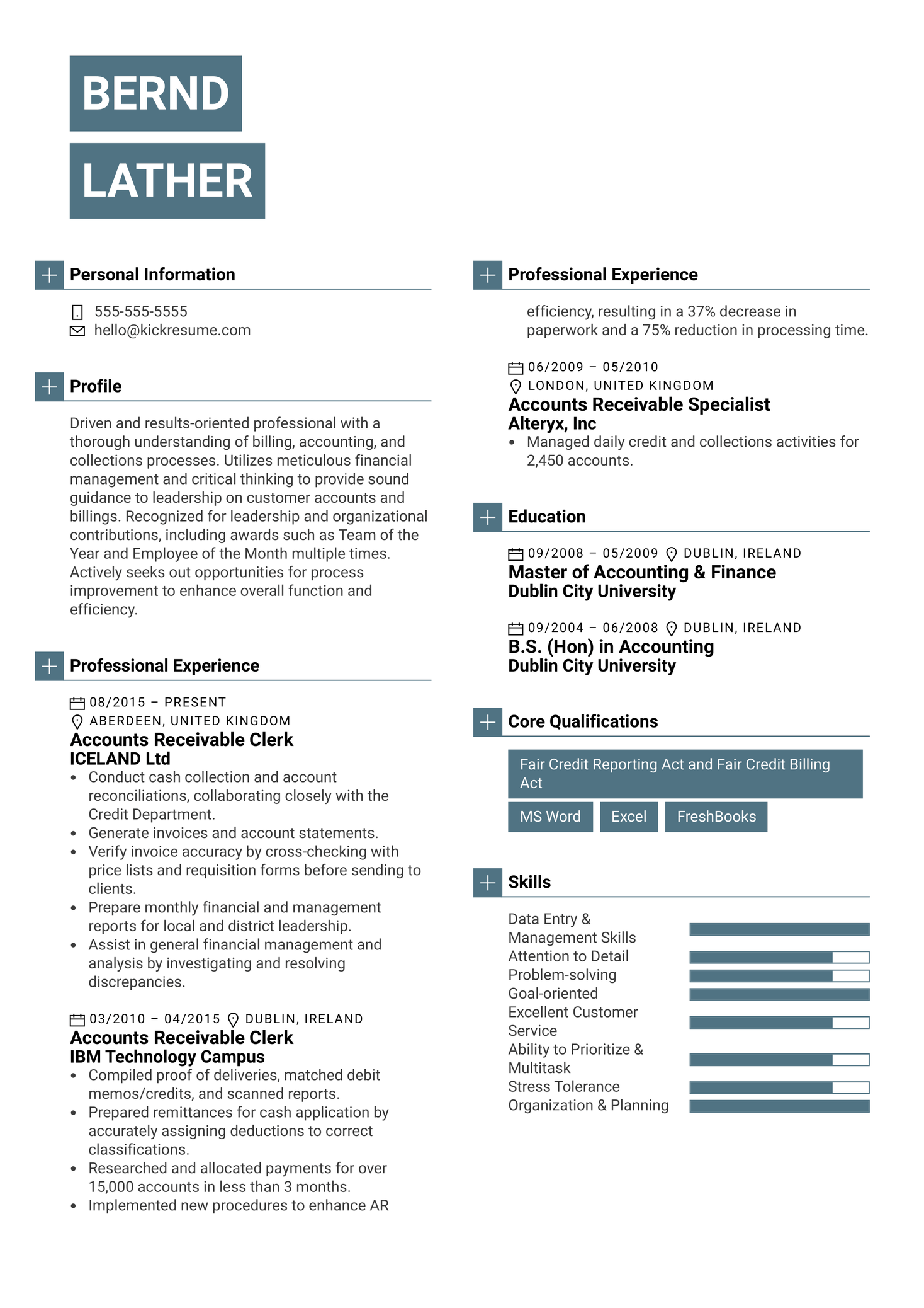 Accounts Receivable Clerk Resume Example